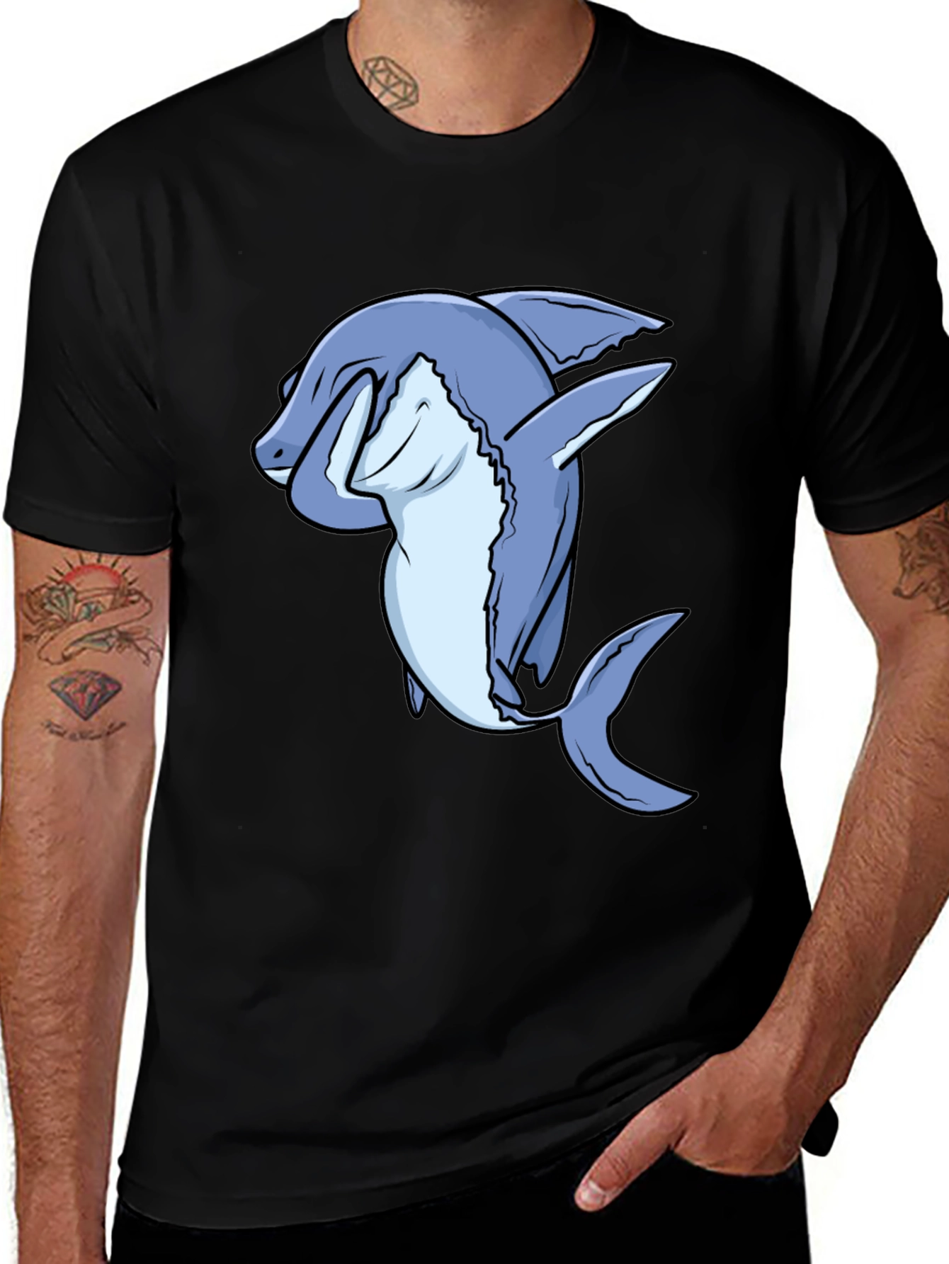 Variant 13 of Dabbing Shark Graphic Tee - Black Cotton T-Shirt