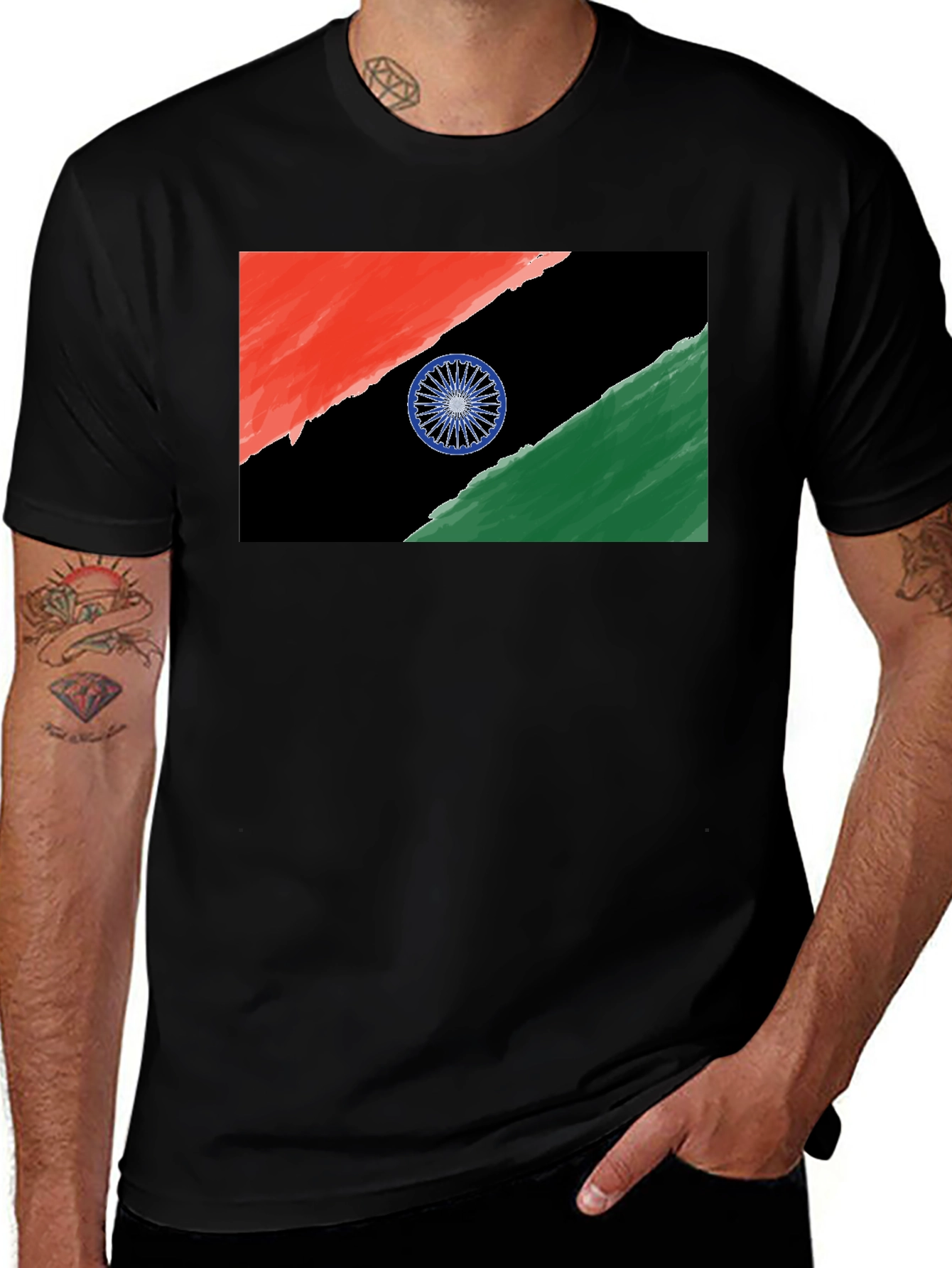 India Flag Graphic Tee - Black Cotton T-Shirt
