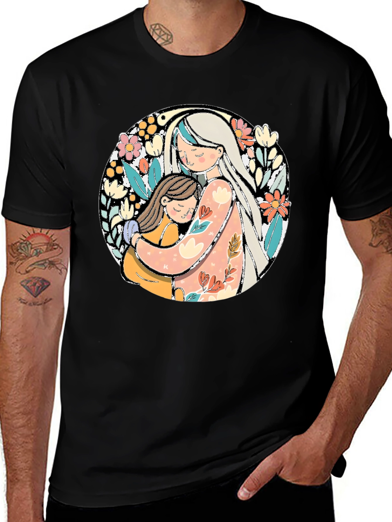 Variant 8 of Mom & Daughter Hug Graphic Tee - Black