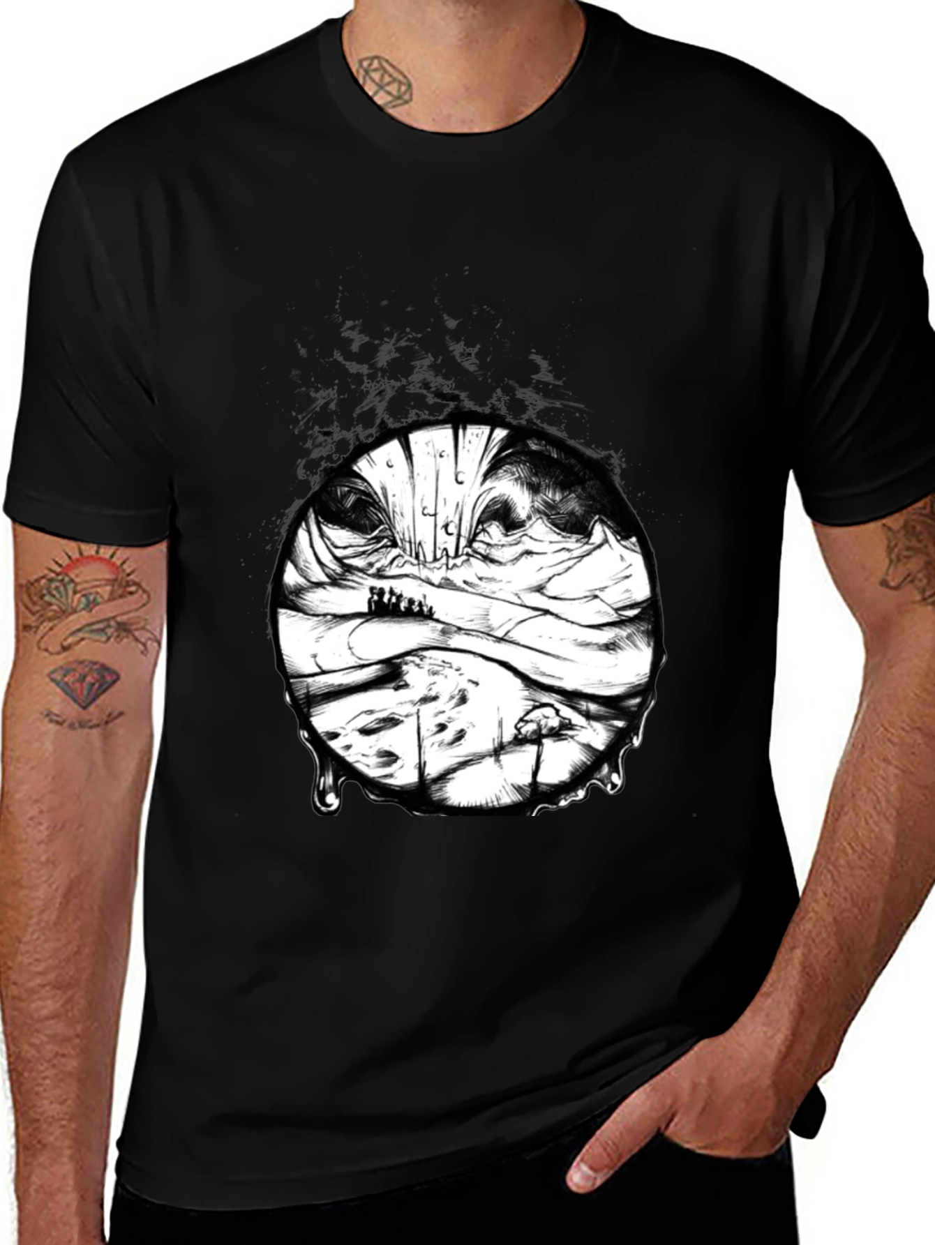 Variant 26 of Artistic Black T-Shirt with Surreal Landscape Print