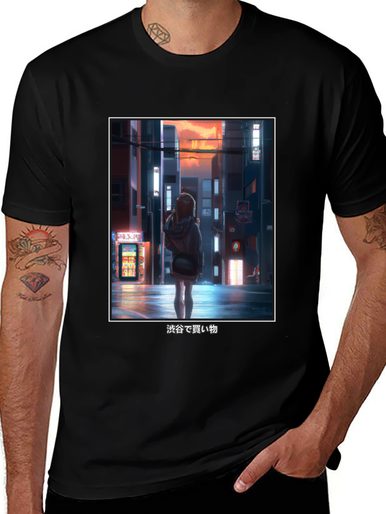 Variant 5 of Anime Cityscape T-Shirt - Stylish Black Tee