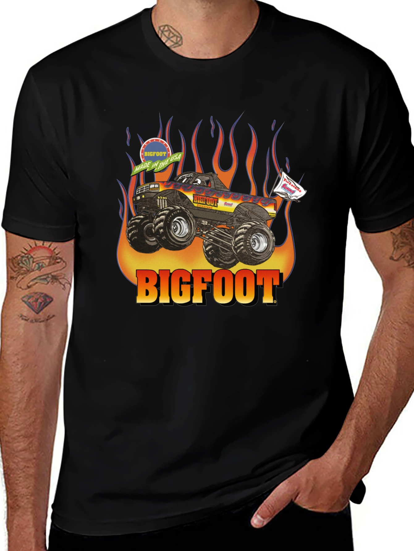 Bigfoot Monster Truck Flames Graphic T-Shirt