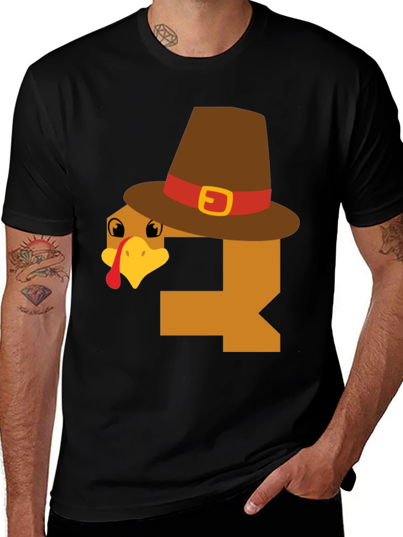 Variant 23 of Festive Thanksgiving Turkey Pilgrim Hat Graphic Tee