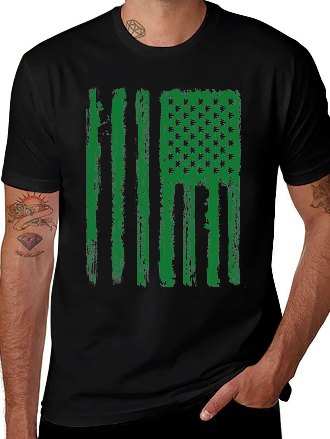 Variant 11 of American Flag Weed Leaf Men's Black T-Shirt