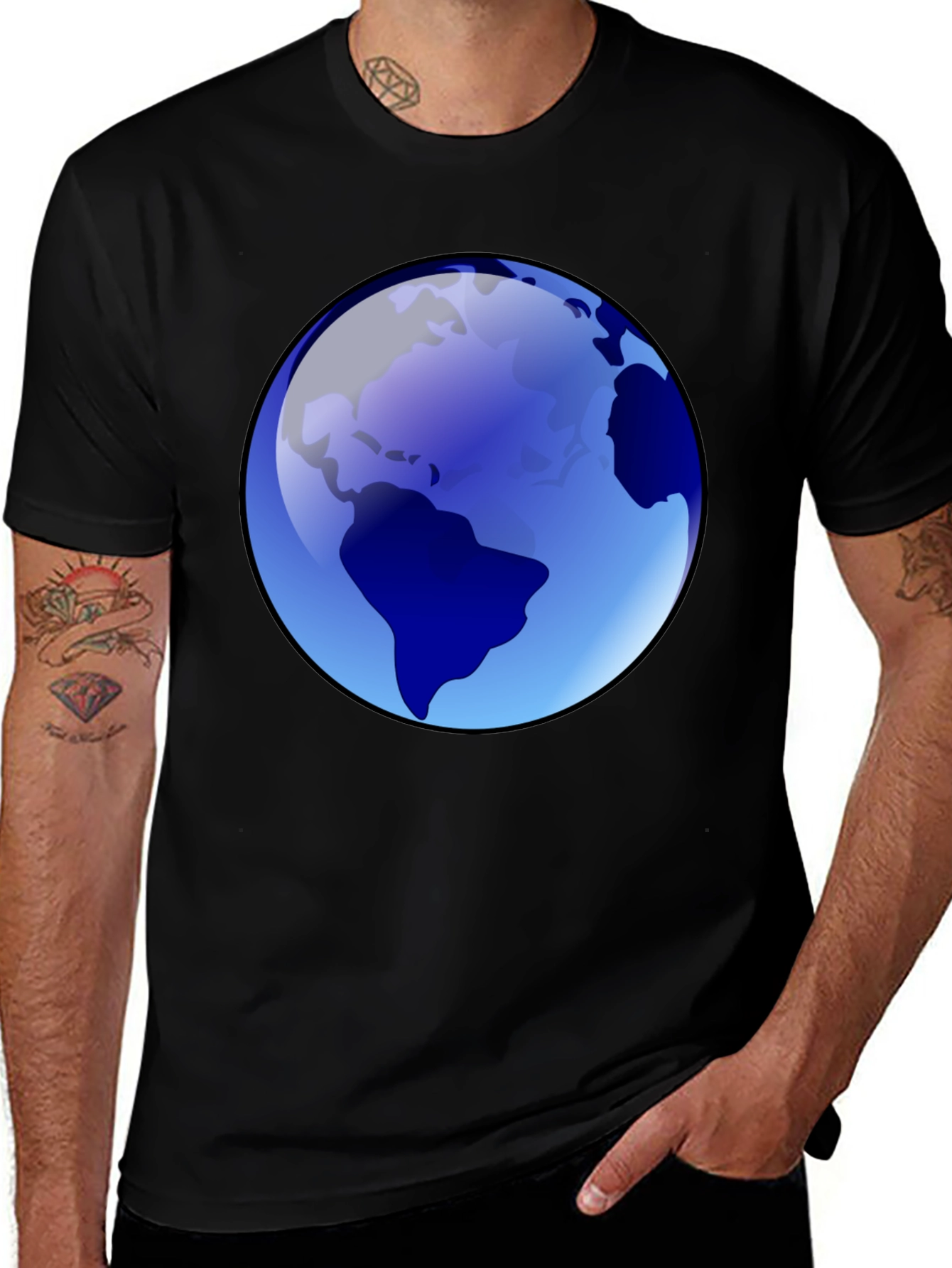 Variant 11 of Earth Globe Graphic Print Crewneck T-Shirt