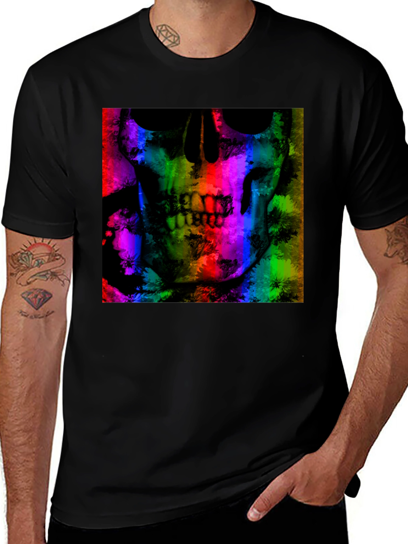 Variant 25 of Rainbow Skull Graphic Print Black T-Shirt