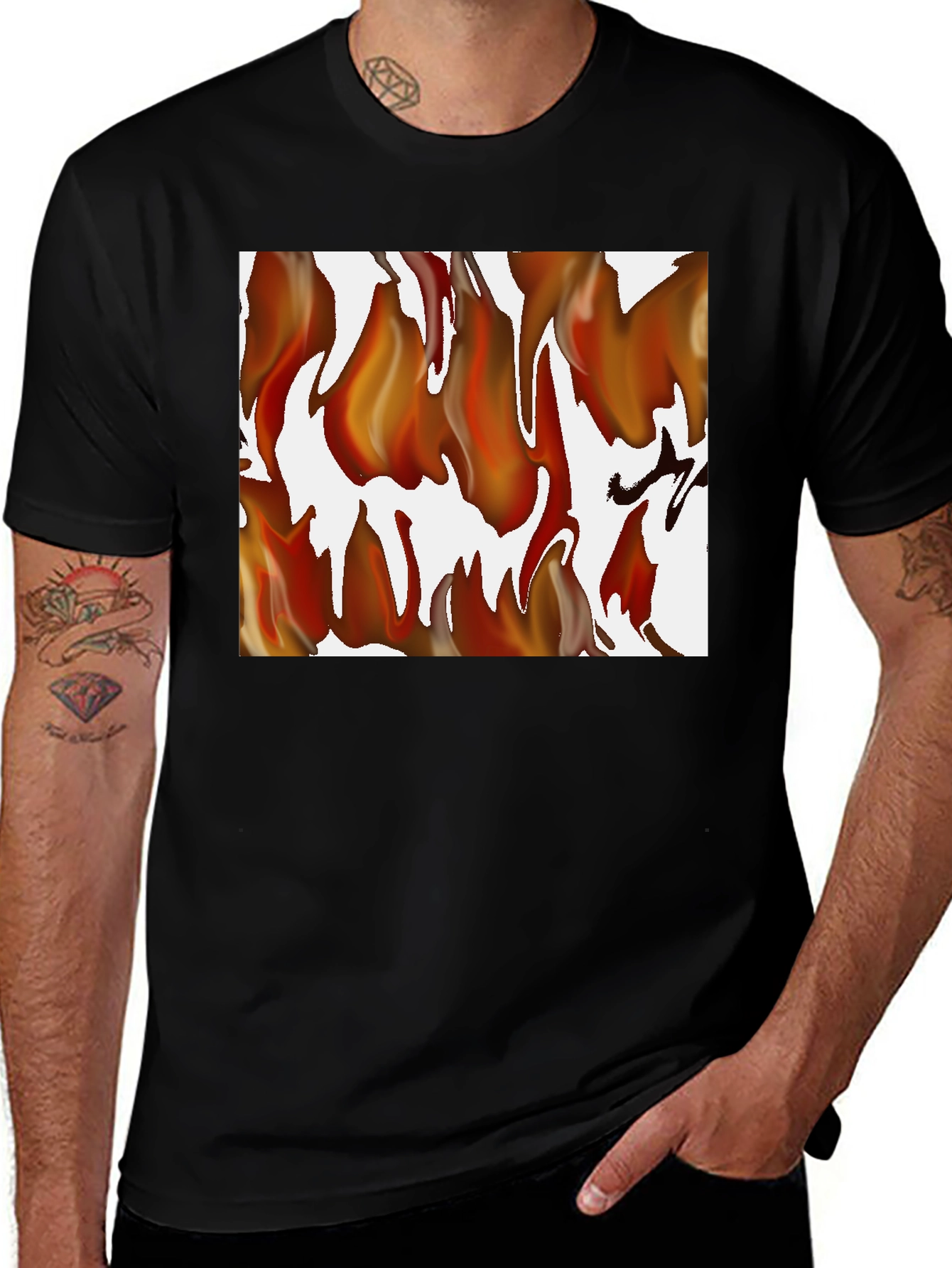 Variant 20 of Fiery Flames Graphic Print Black T-Shirt