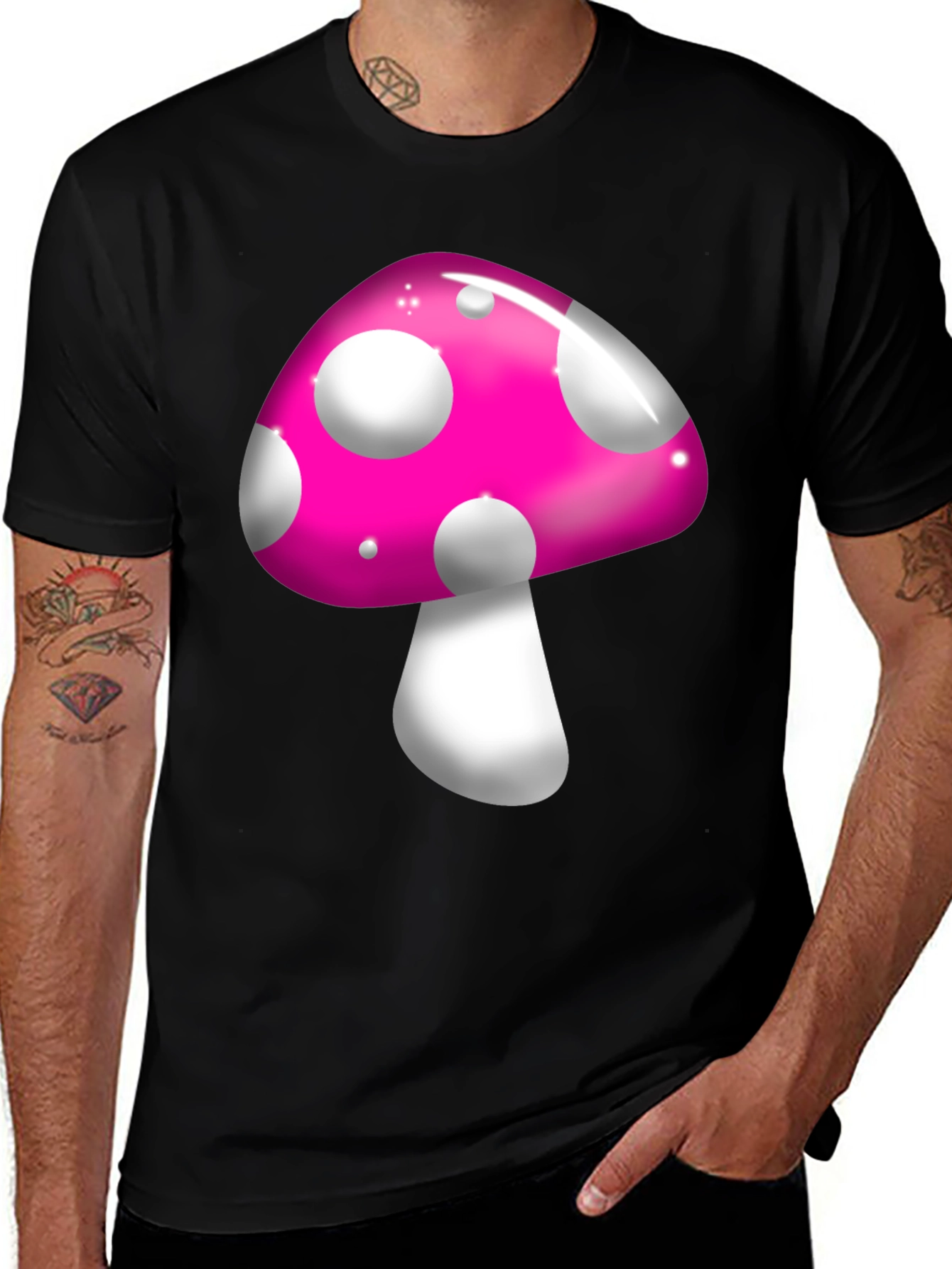Variant 9 of Funky Mushroom Graphic Tee - Black Casual T-Shirt
