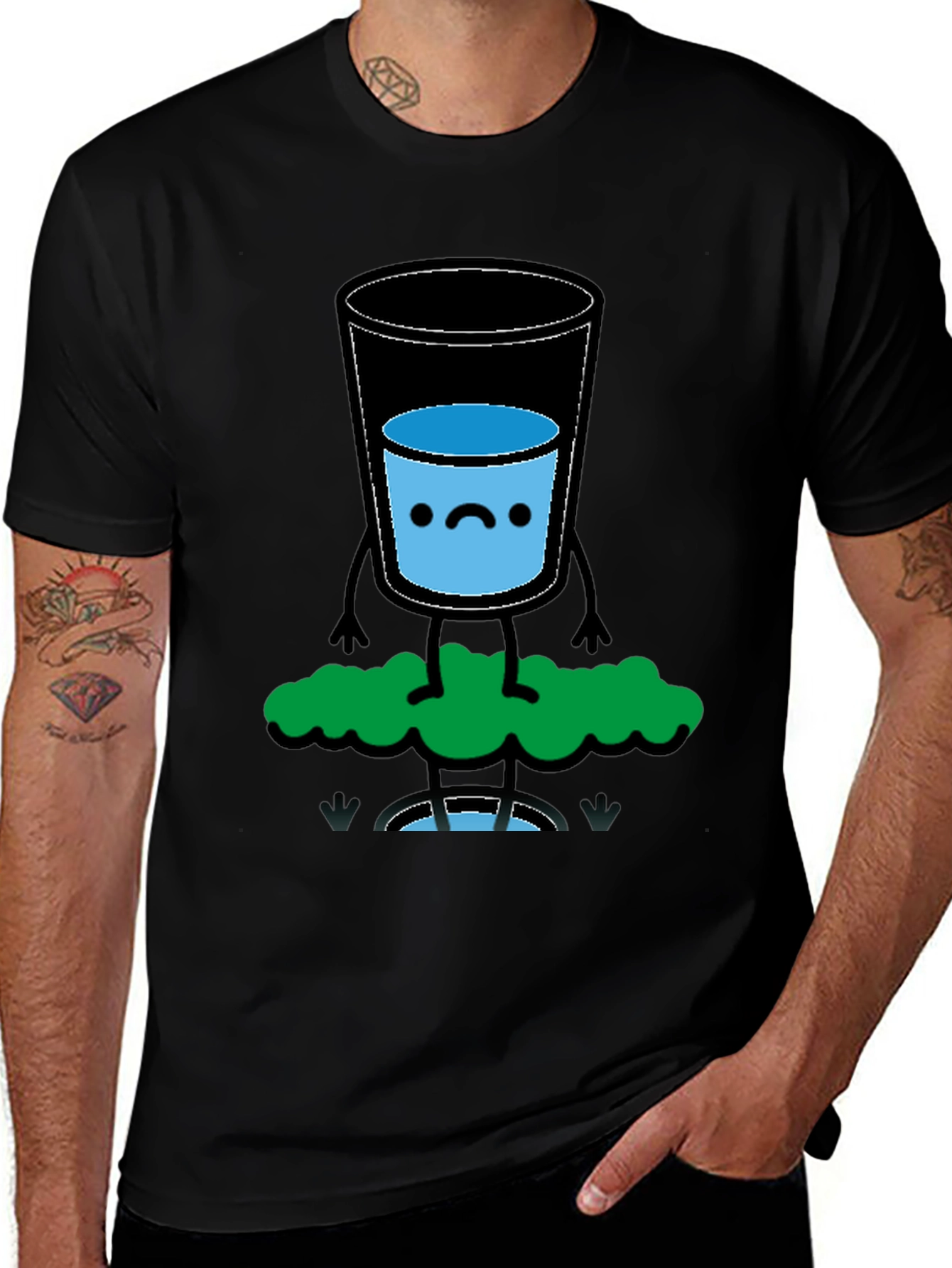 Variant 24 of Funny Water Glass Graphic Tee - Black Cotton T-Shirt