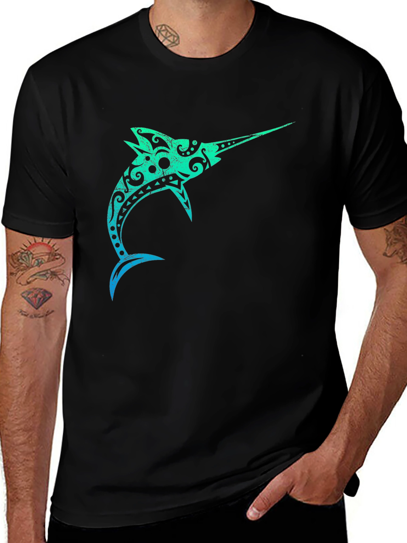 Variant 4 of Tribal Marlin Graphic Black T-Shirt