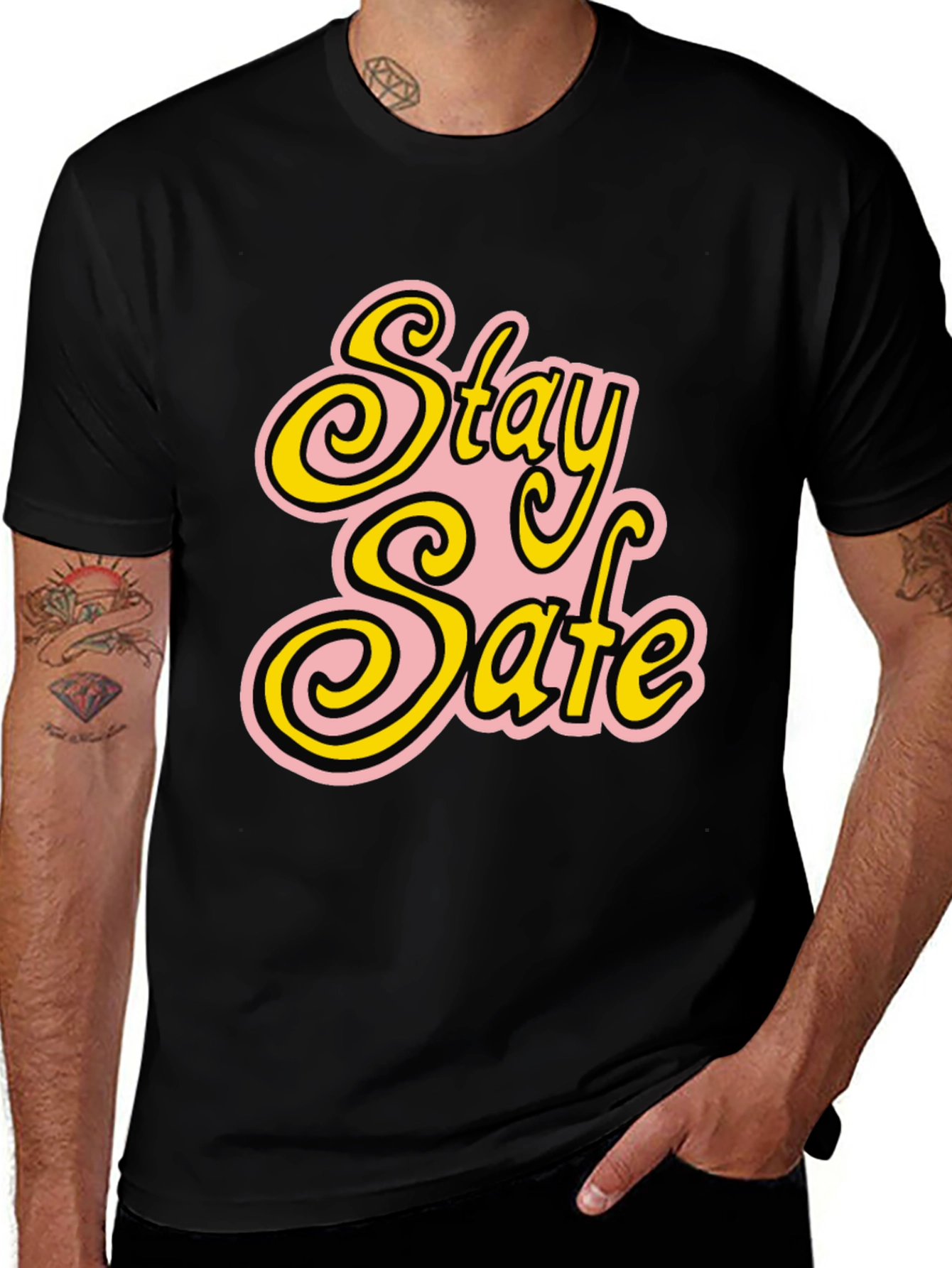 Variant 23 of Stay Safe Graphic T-Shirt - Black Cotton Blend