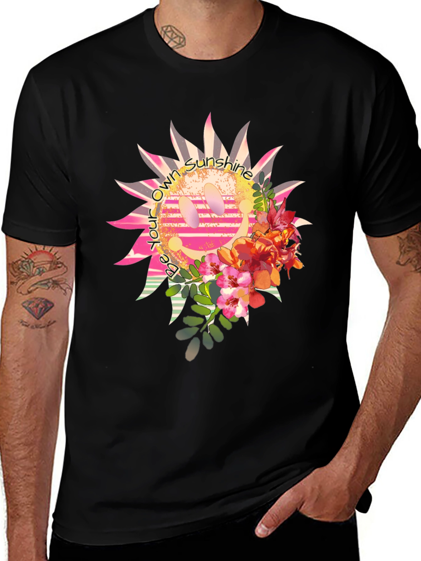 Be Your Own Sunshine Floral Graphic Tee - Black