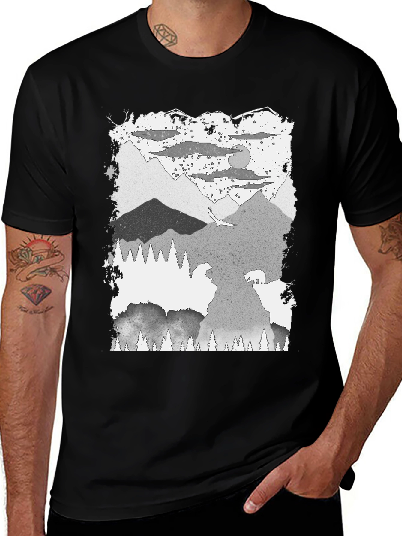 Variant 29 of Mountain Scene Graphic Tee - Black