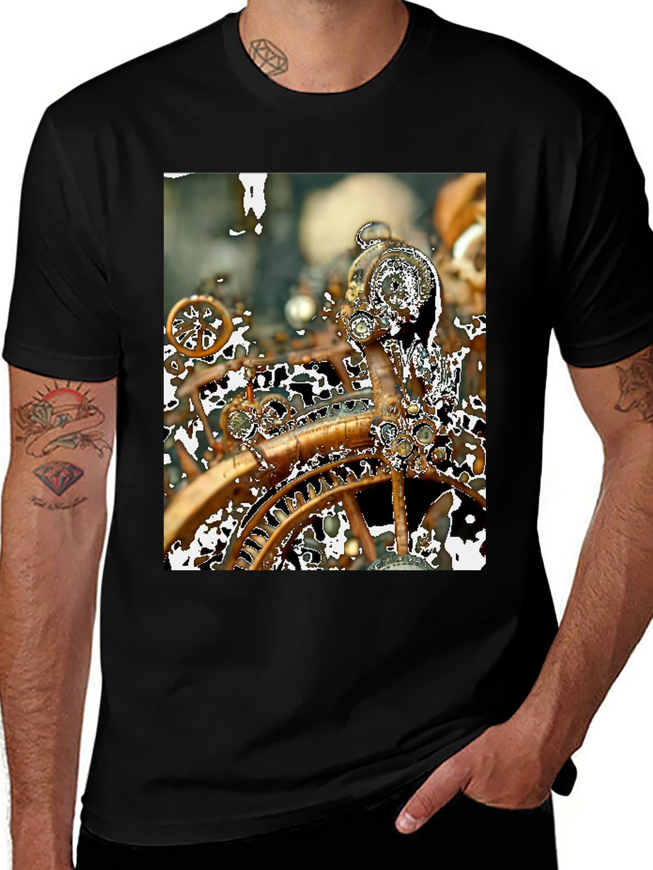Variant 14 of Steampunk Gears T-Shirt - Unique Clockwork Design