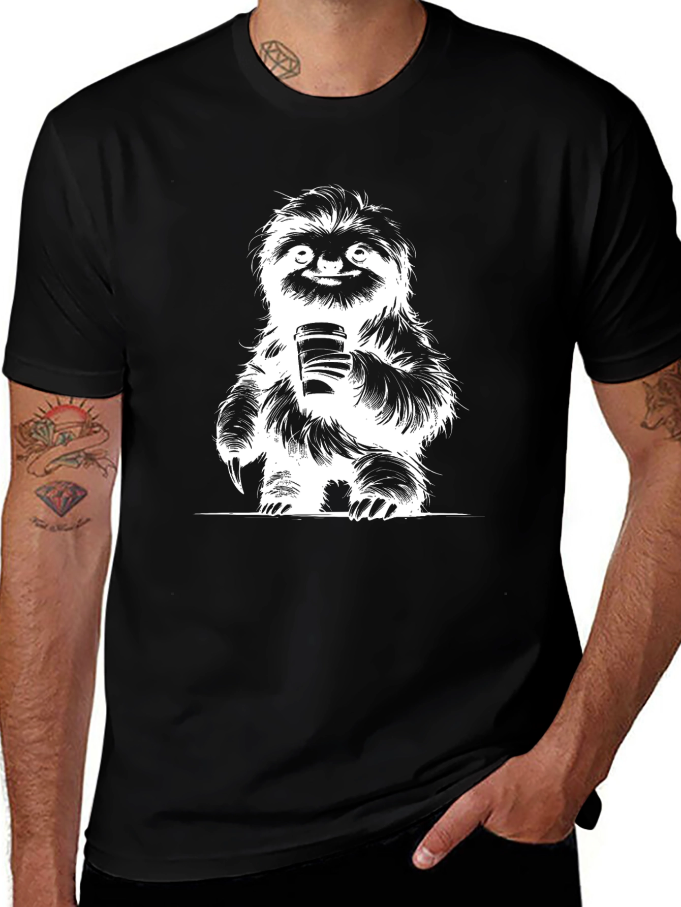 Variant 20 of Sloth Coffee T-Shirt - Black Graphic Tee