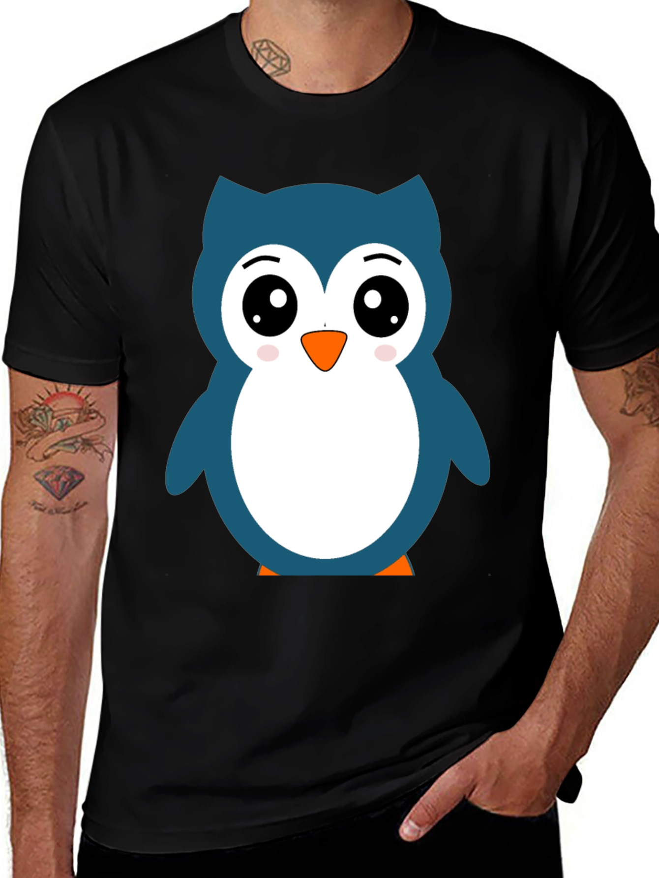 Cute Owl Graphic Black T-Shirt