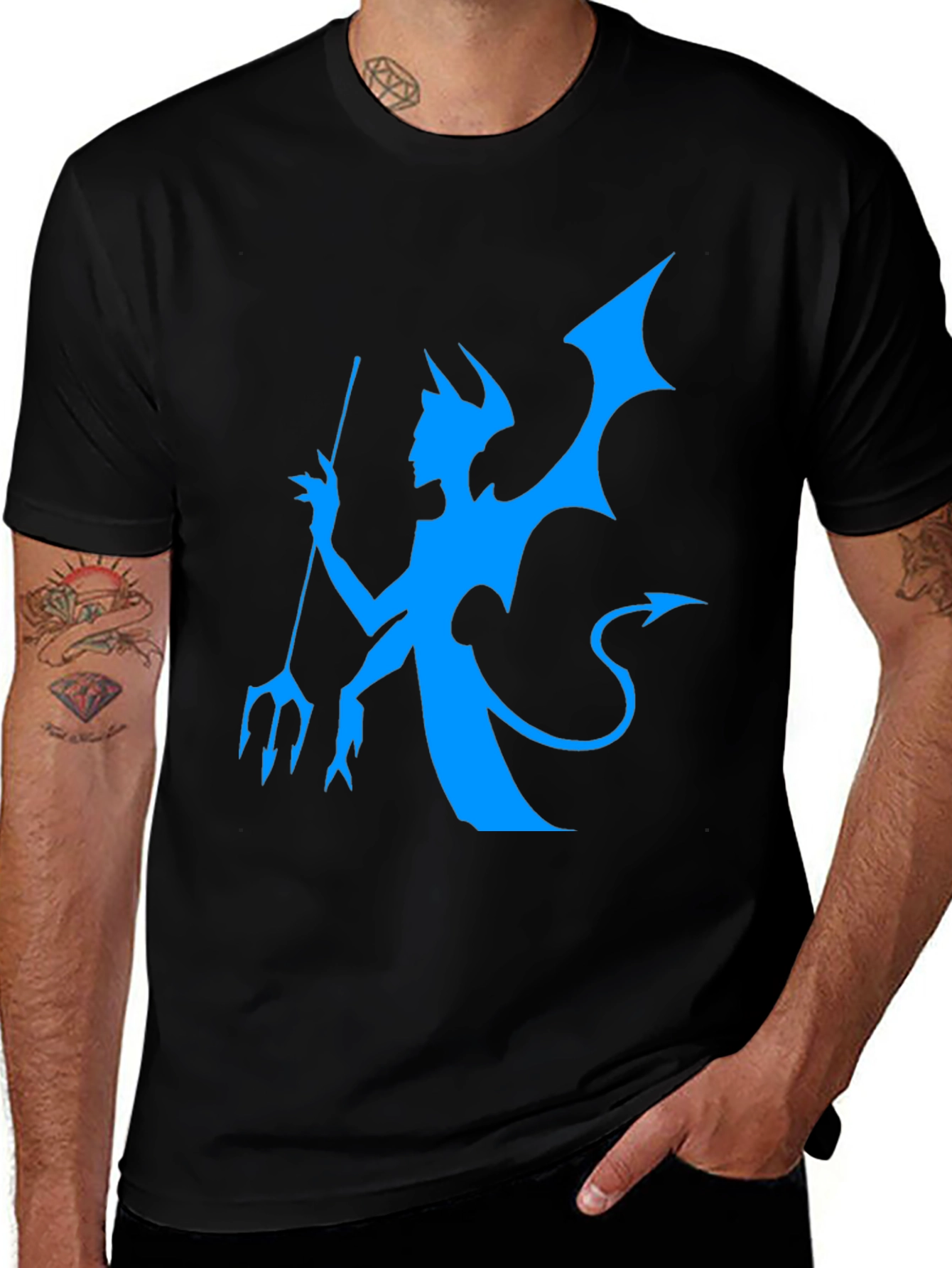 Variant 22 of Black T-Shirt with Blue Devil Graphic