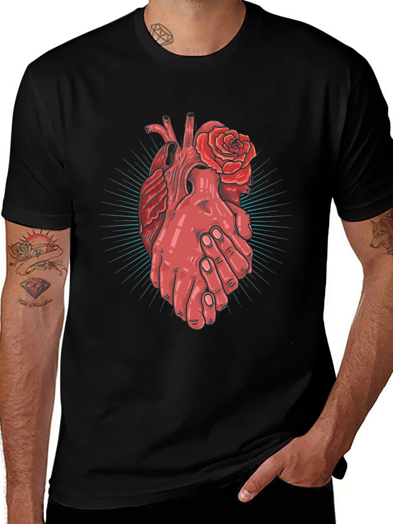 Variant 19 of Heart and Hands Graphic Tee - Stylish Cotton Blend