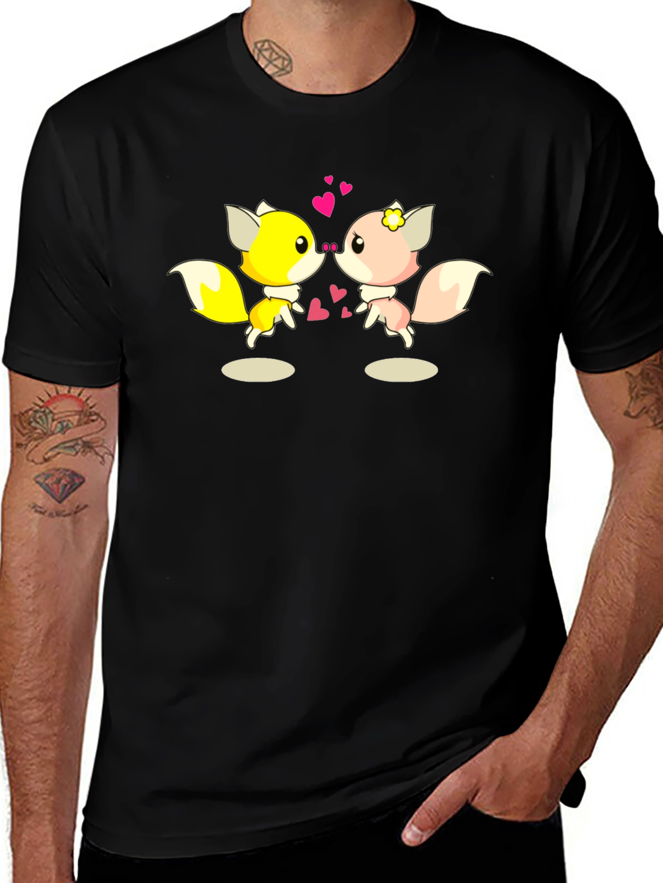 Variant 29 of Cute Cartoon Fox Lovers Graphic Tee