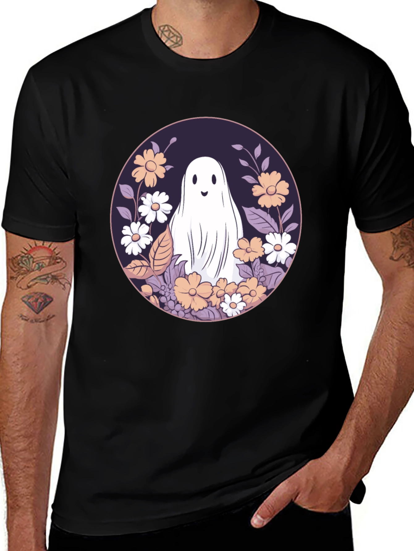Variant 23 of Ghost in Flowers Graphic Tee - Soft Cotton Comfort