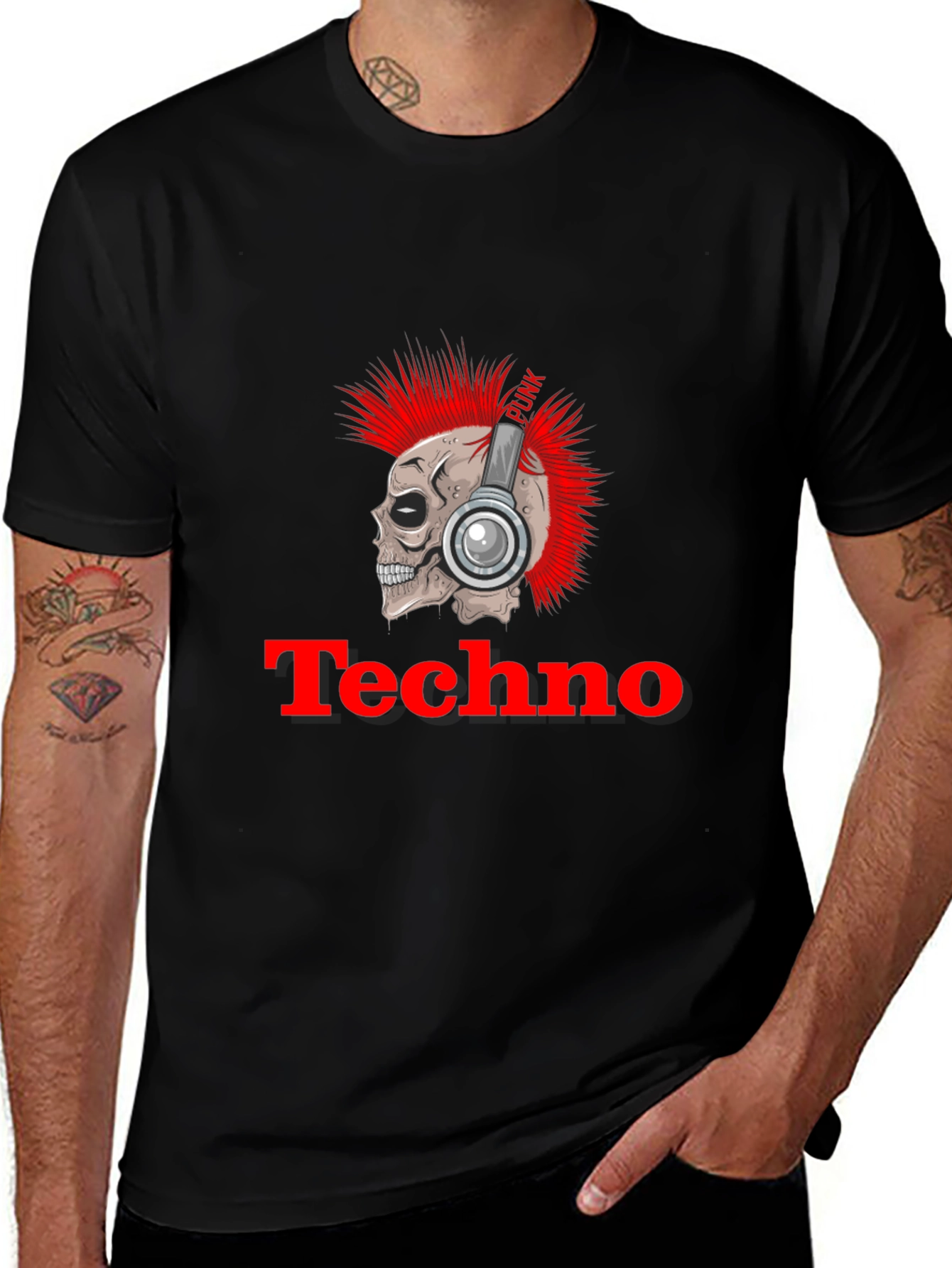 Techno Punk Skull T-Shirt - Unique Graphic Tee