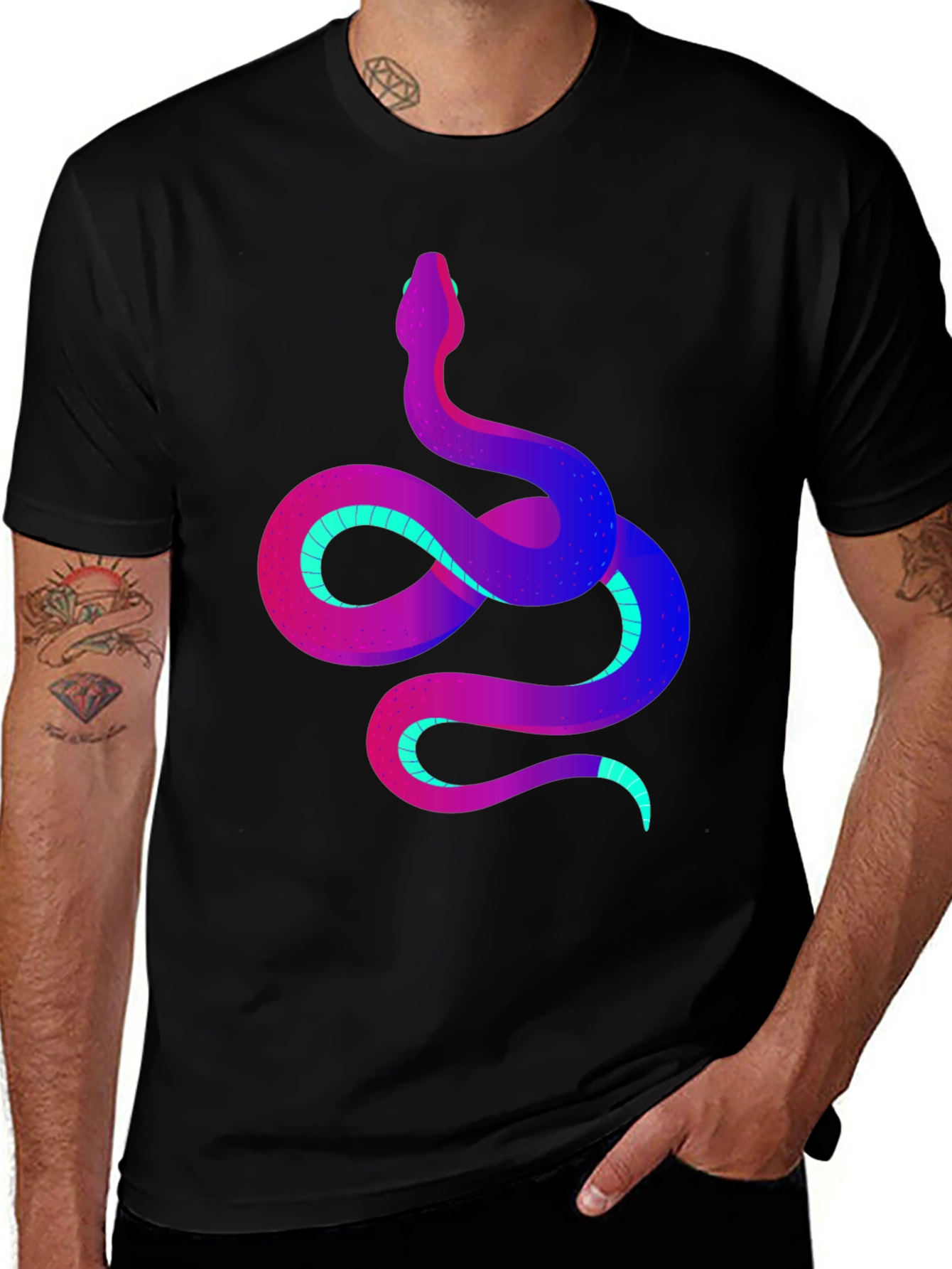 Vibrant Snake Graphic Tee - Stylish Men's Black T-Shirt