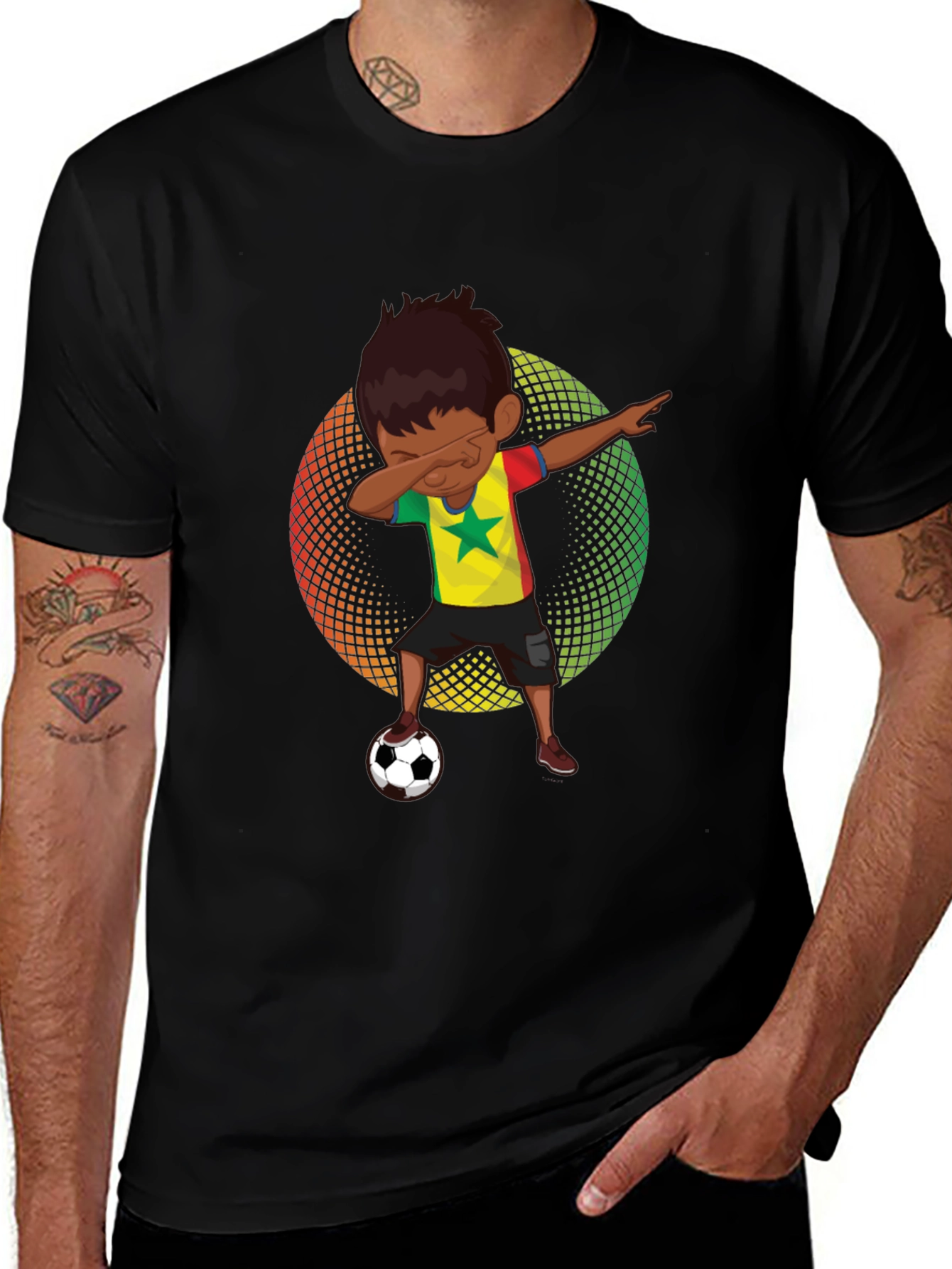 Senegal Soccer Dab T-Shirt - Black Cotton Tee