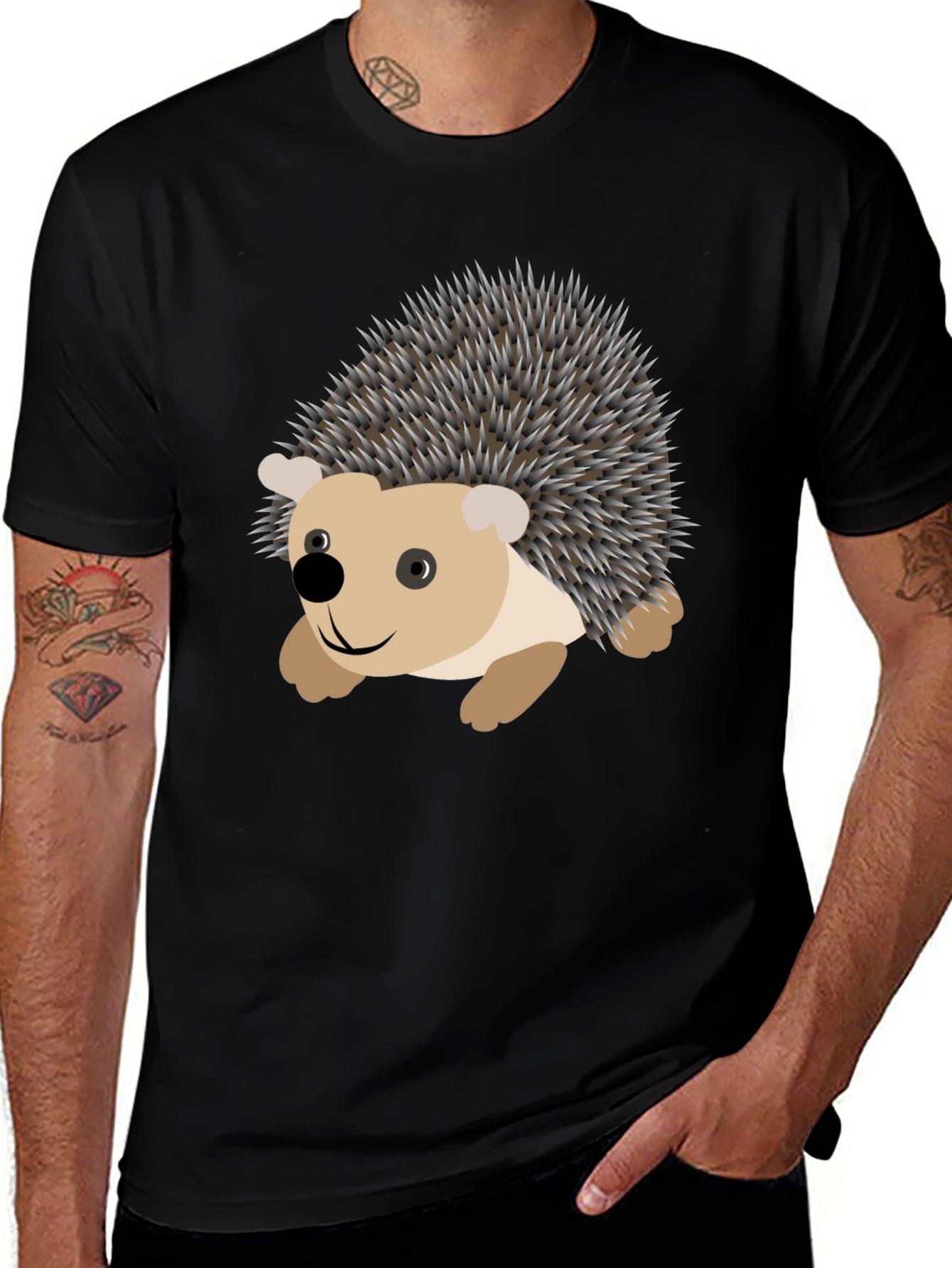 Variant 17 of Men's Hedgehog Graphic Tee - Black Casual Shirt