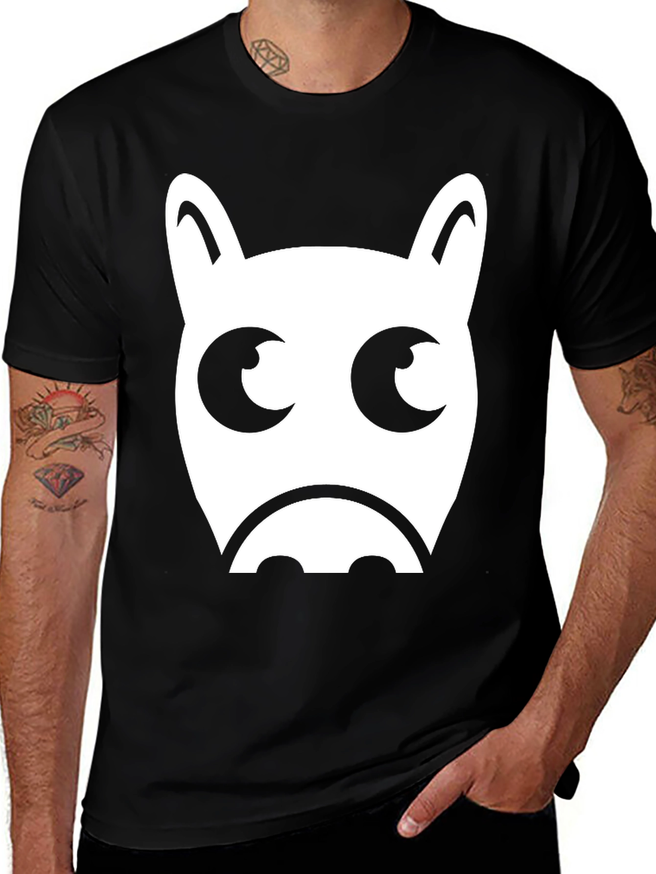 Variant 16 of Funny Pig Face Graphic Tee - Black Cotton T-Shirt