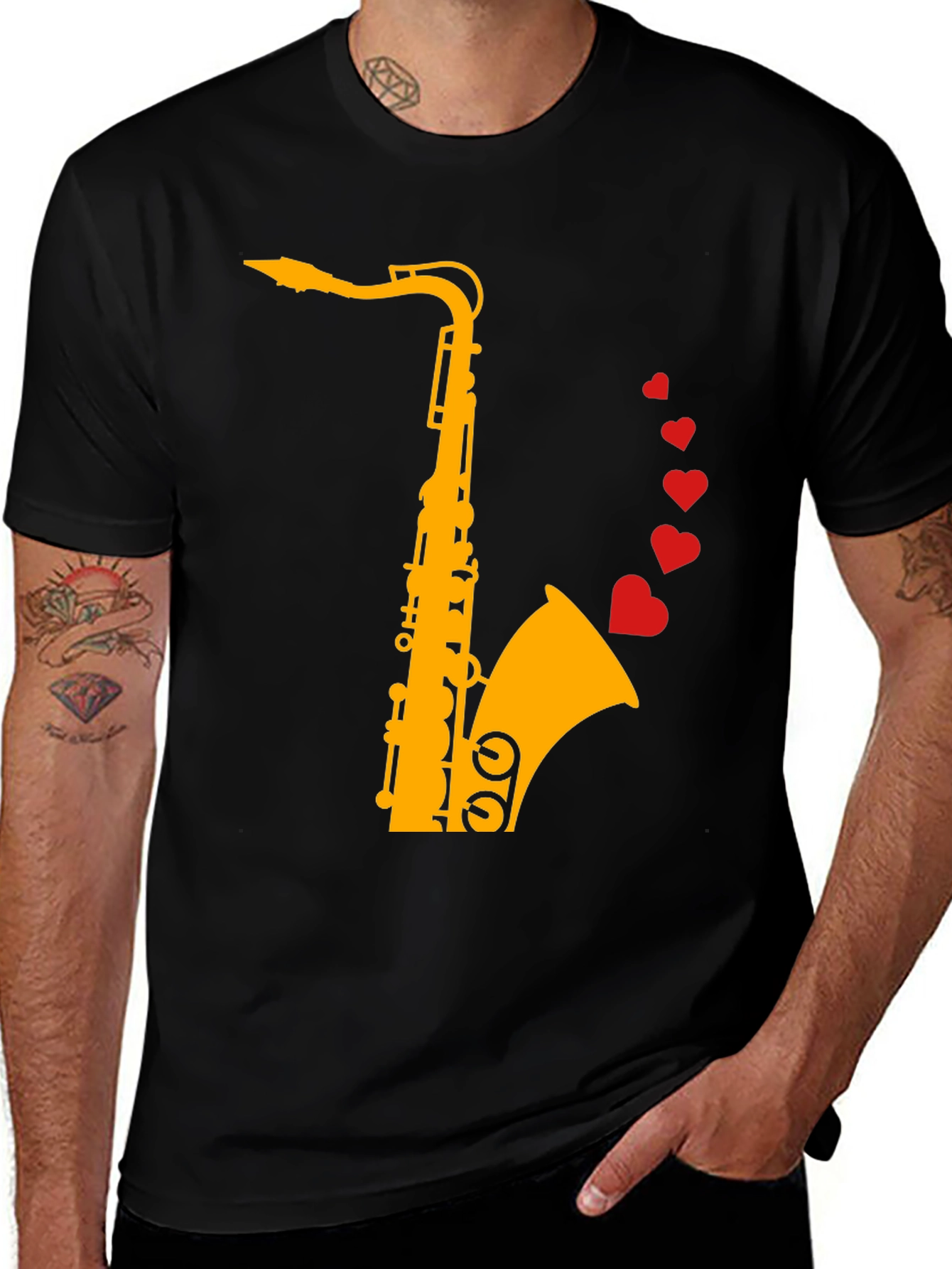 Saxophone Heartbeat Graphic Tee - Musical Love