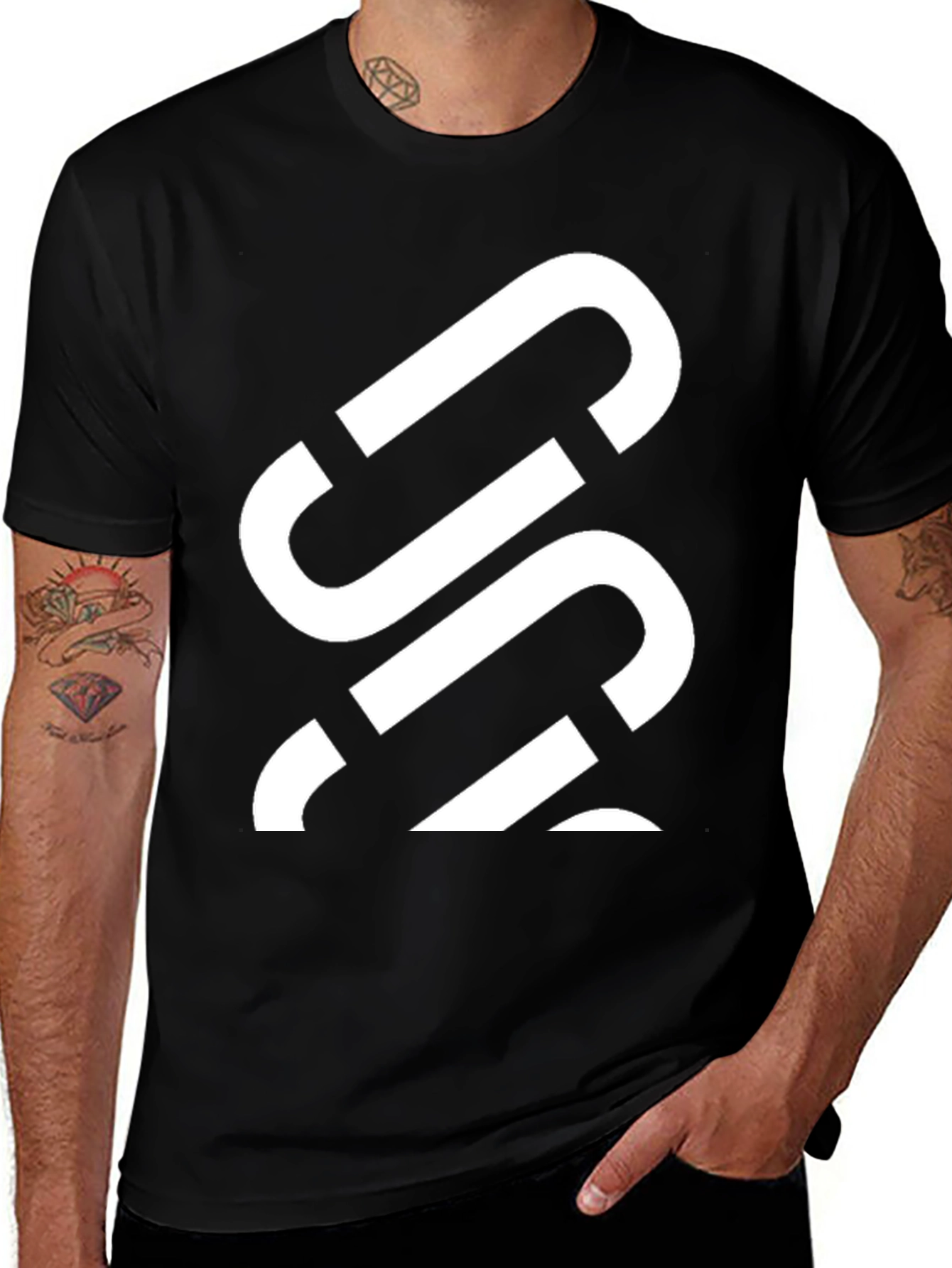 Variant 24 of Men's Black Graphic Tee - Abstract White Design