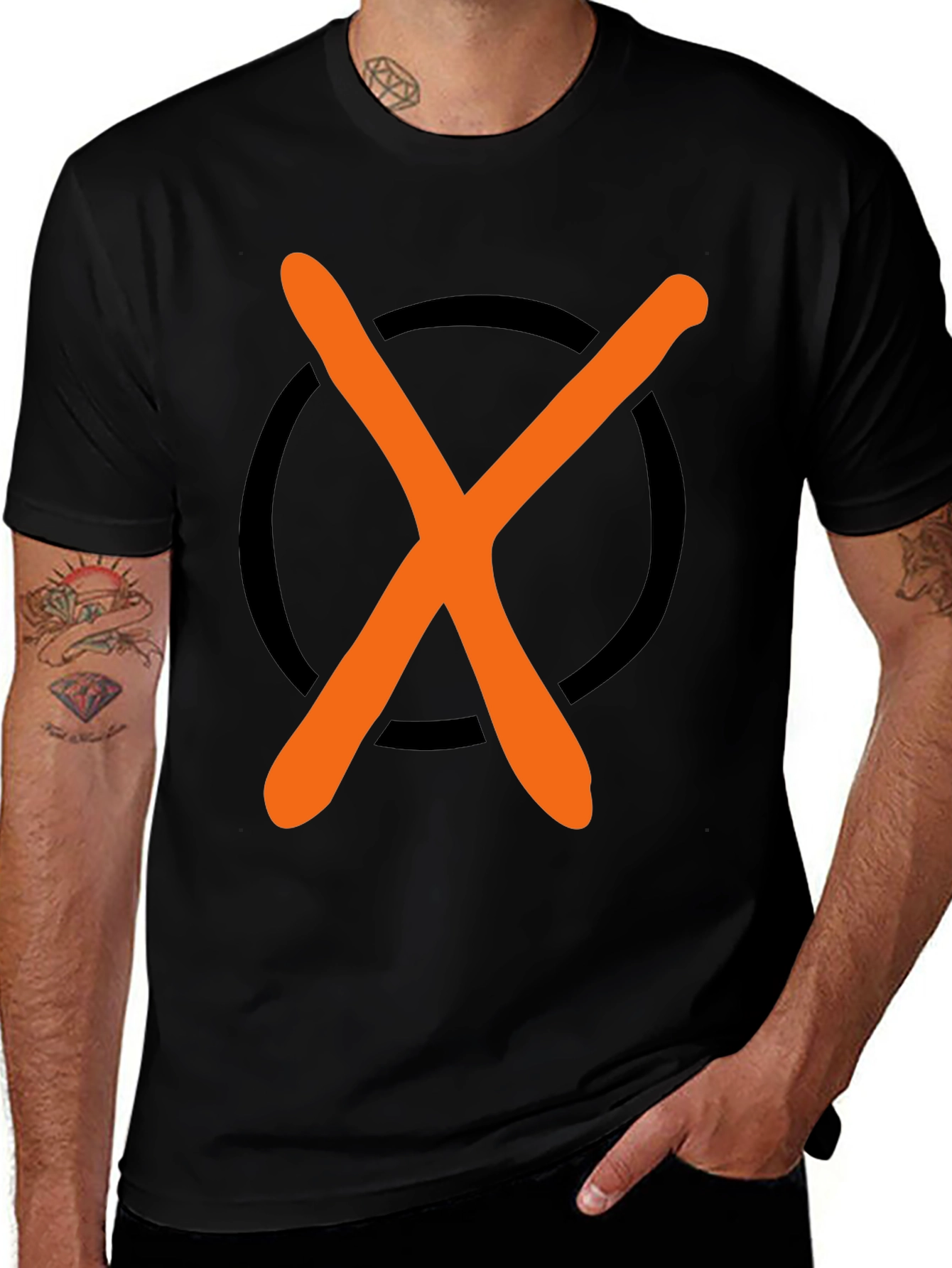 Variant 26 of Graphic Tee - Orange X in Black Circle