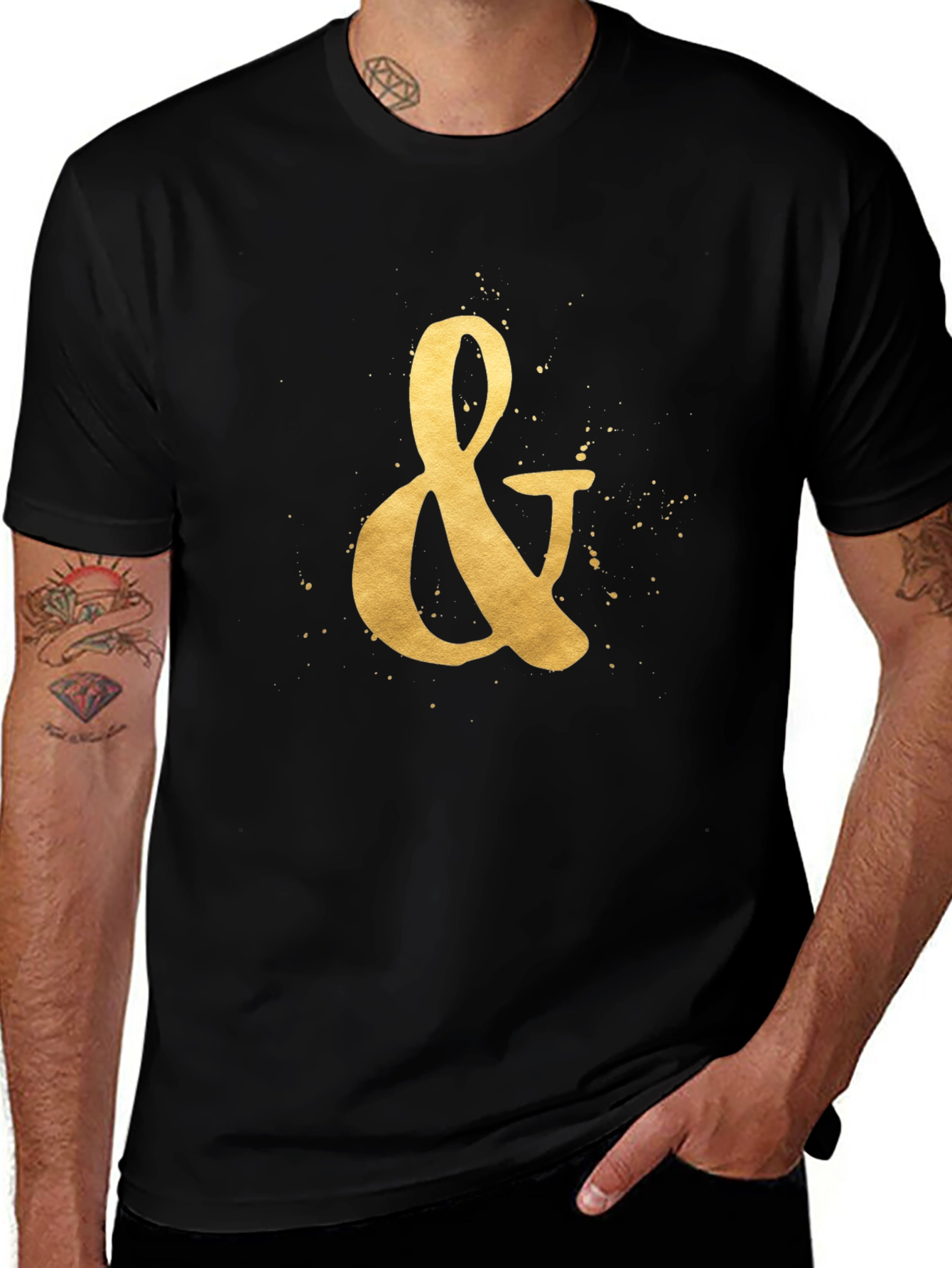 Variant 4 of Golden Ampersand Graphic Tee - Stylish Black T-Shirt