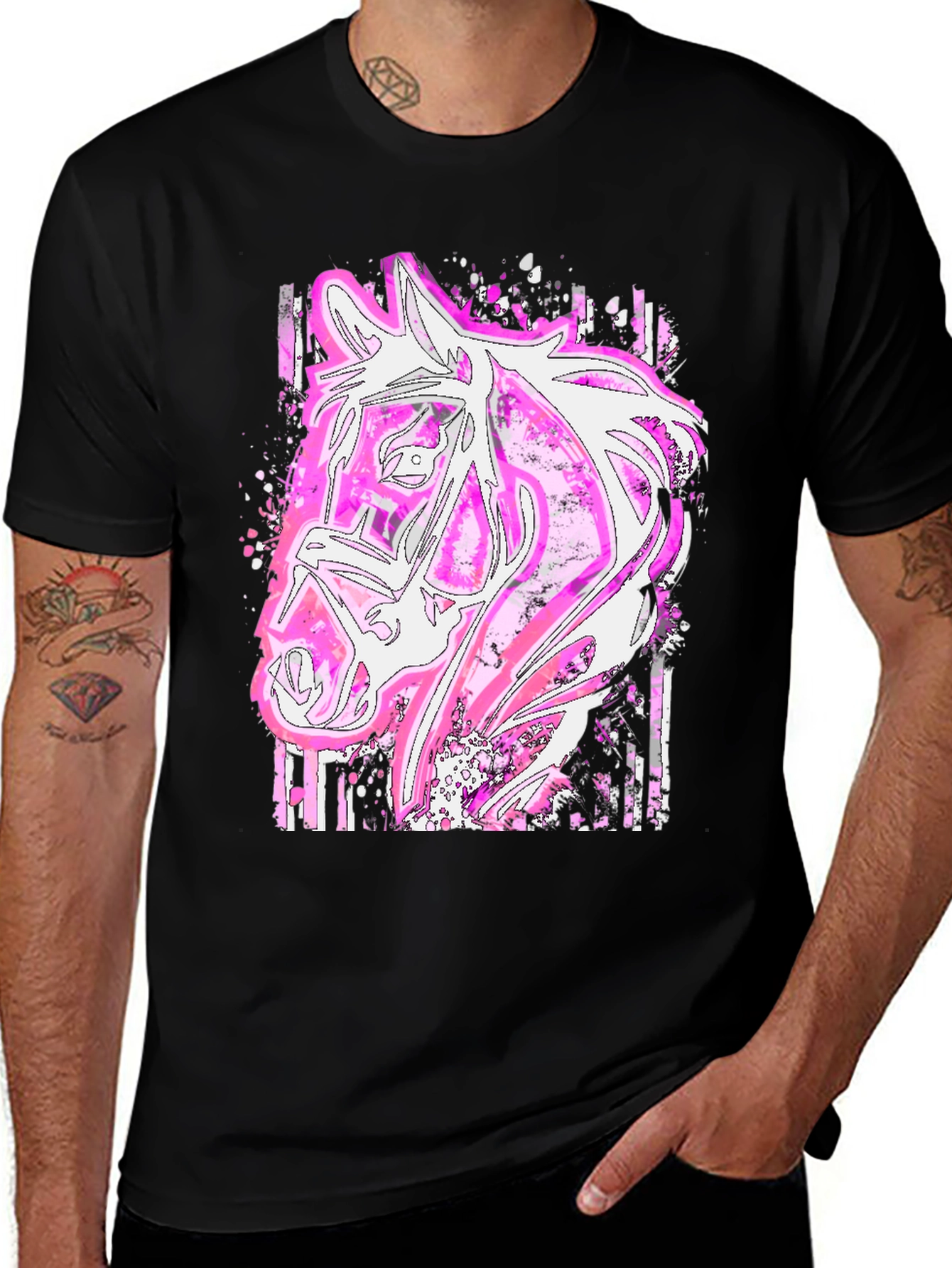 Variant 3 of Pink Horse Graphic Tee - Stylish Animal Print Shirt