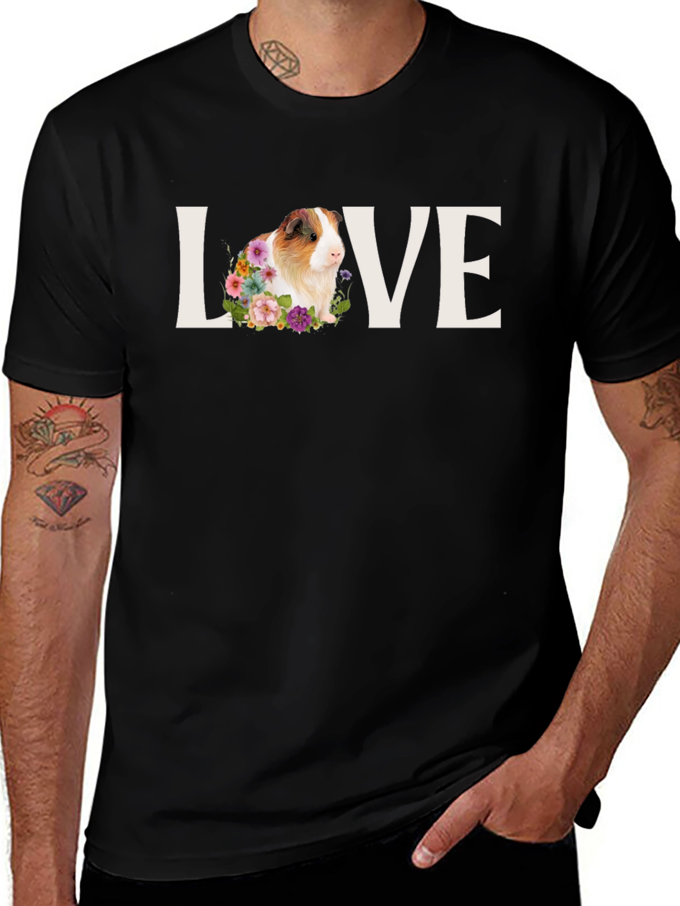 Variant 21 of Love Guinea Pig Floral T-Shirt - Unisex Tee
