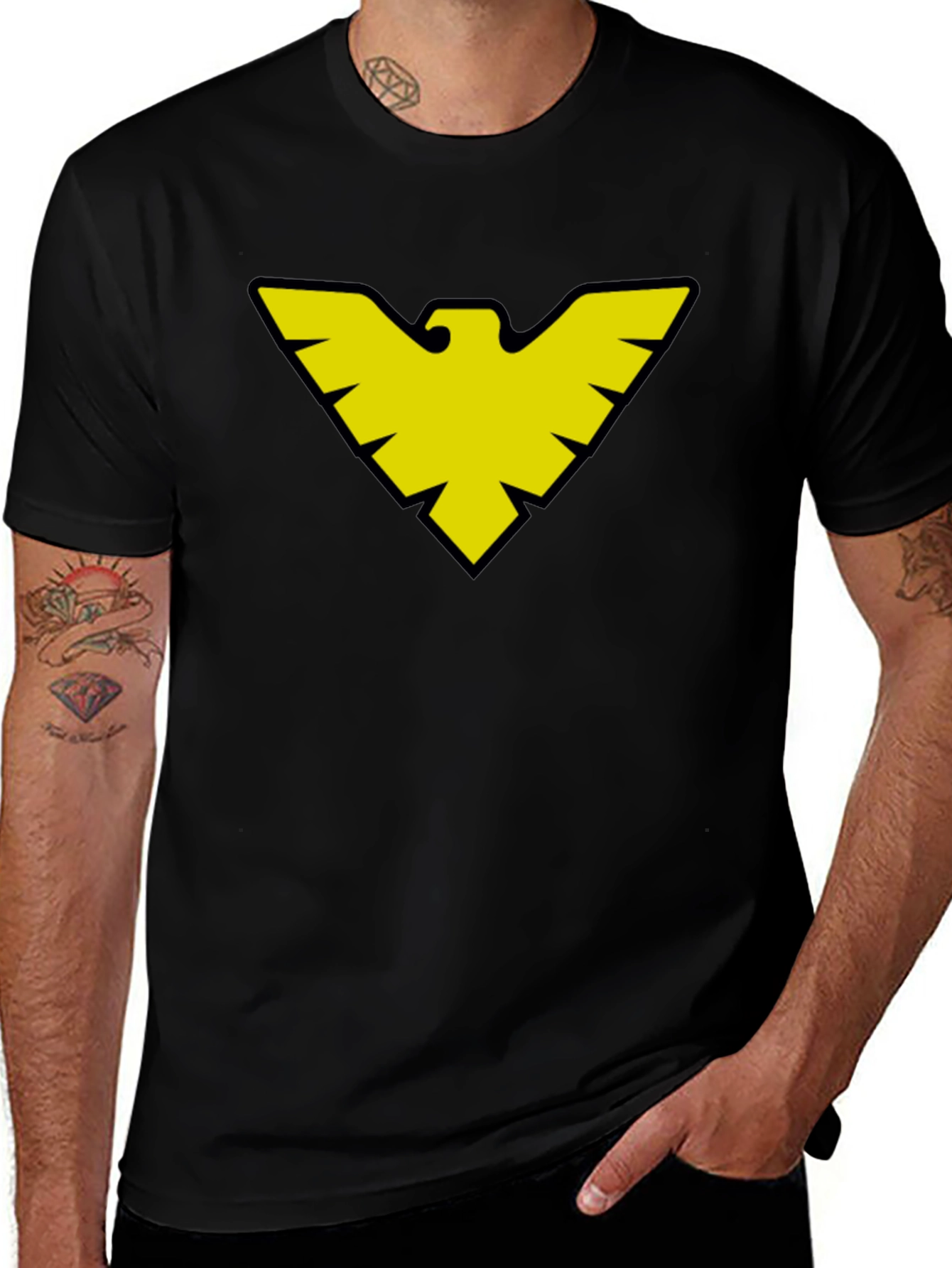 Variant 5 of Black T-Shirt with Yellow Bird Symbol
