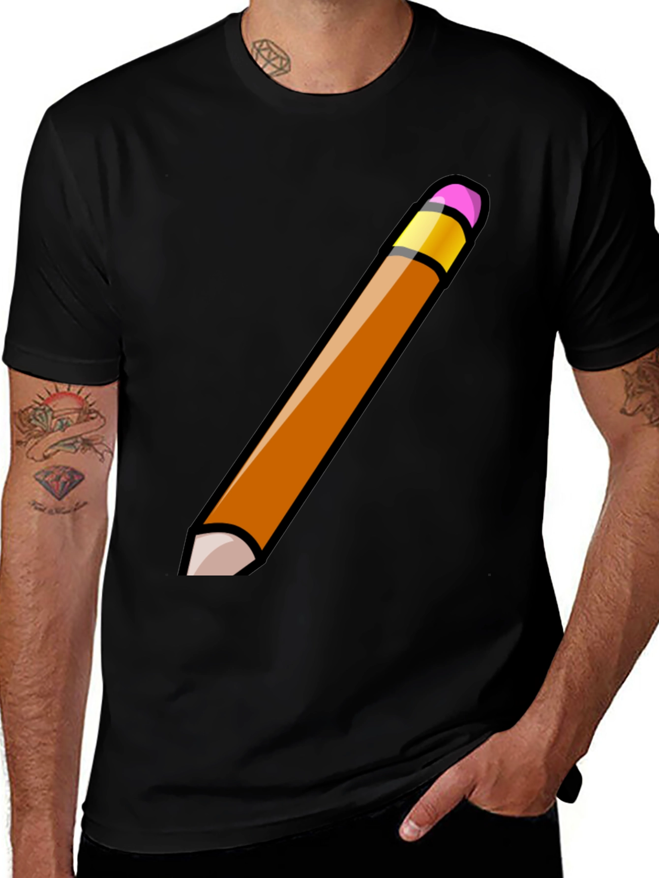 Pencil Graphic Tee - Black Cotton Casual Shirt