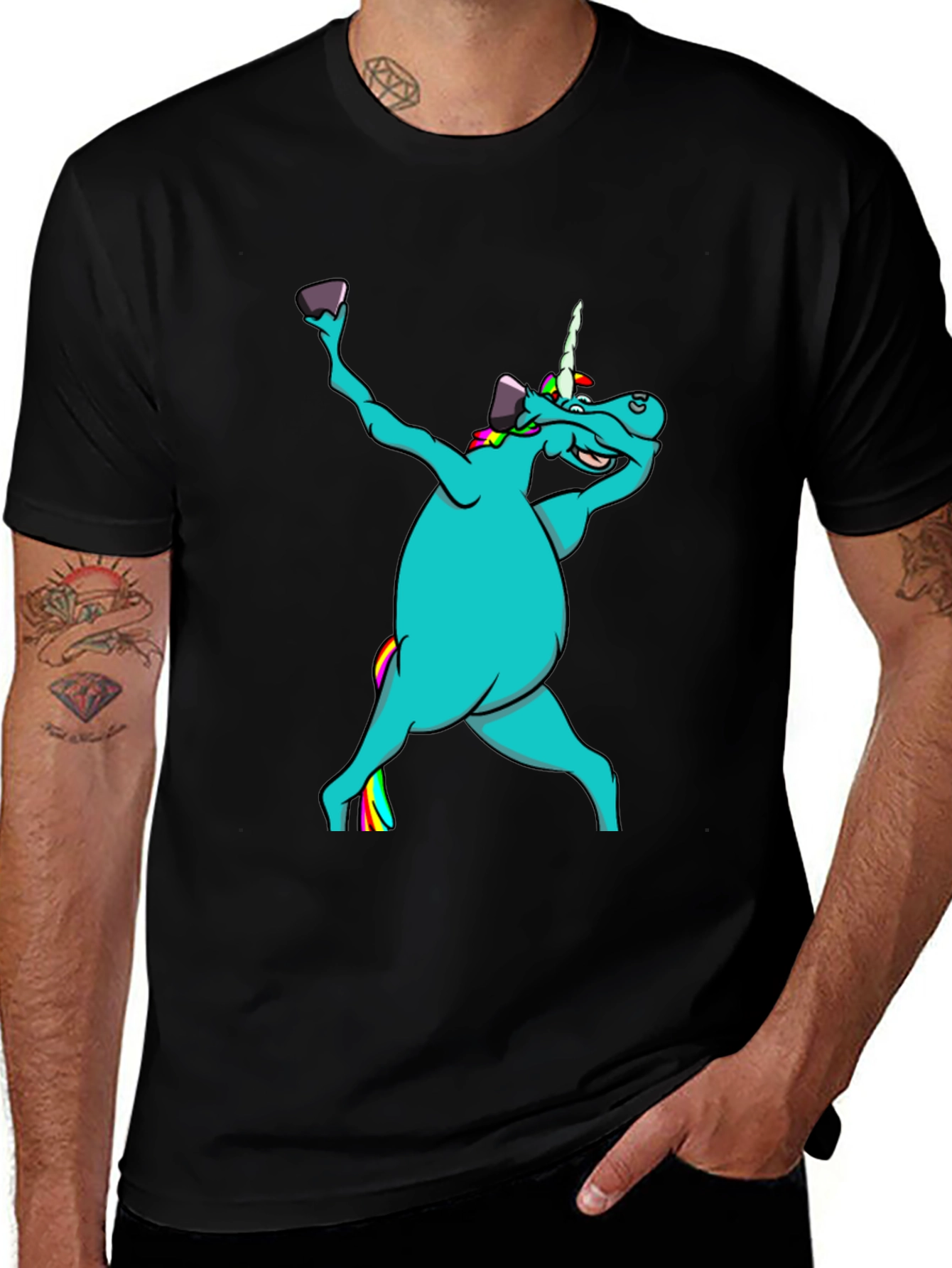 Black Unicorn Dabbing Graphic T-Shirt - Black main image