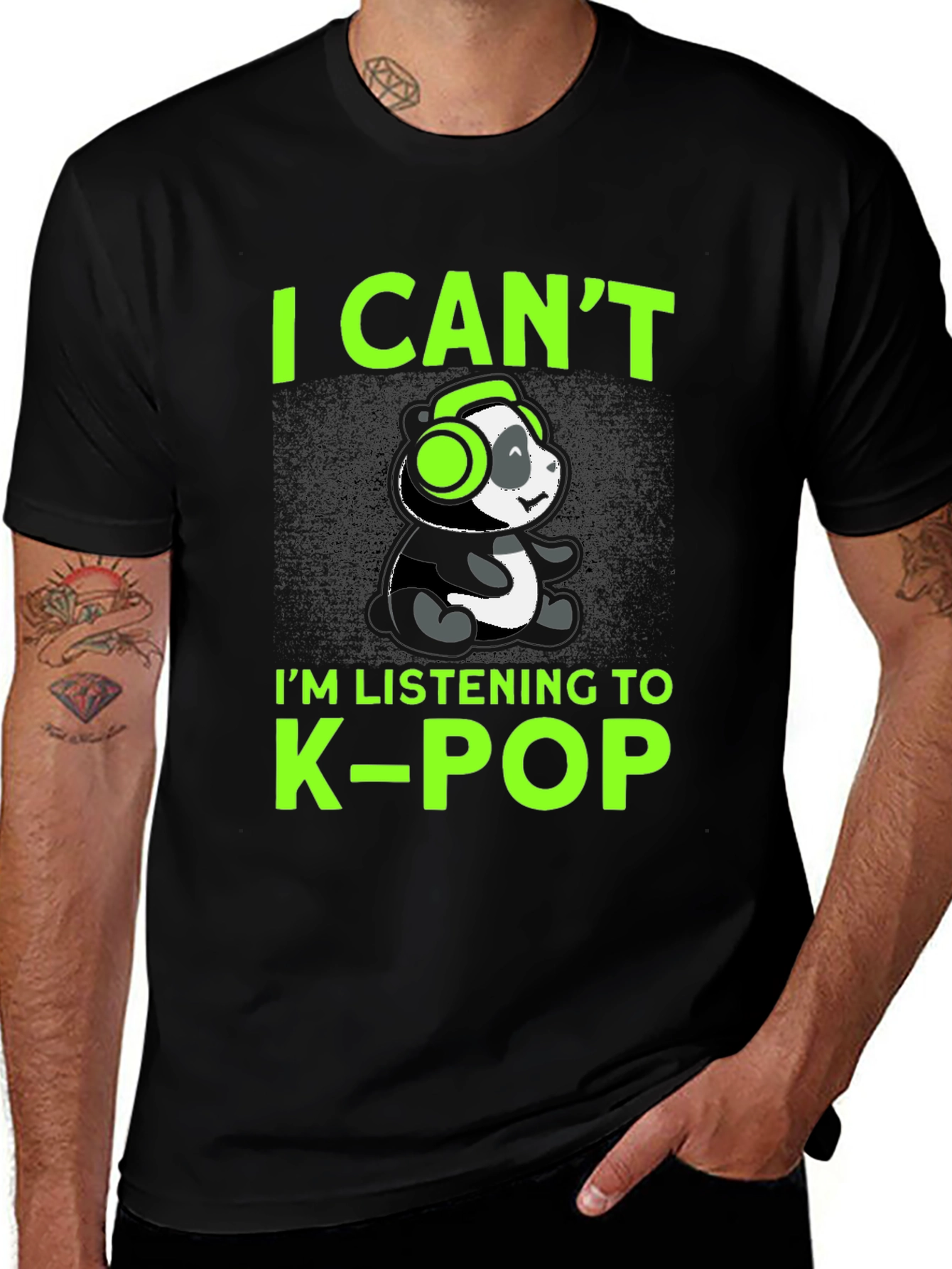 Variant 21 of K-Pop Panda Graphic Tee - I Can't, I'm Listening
