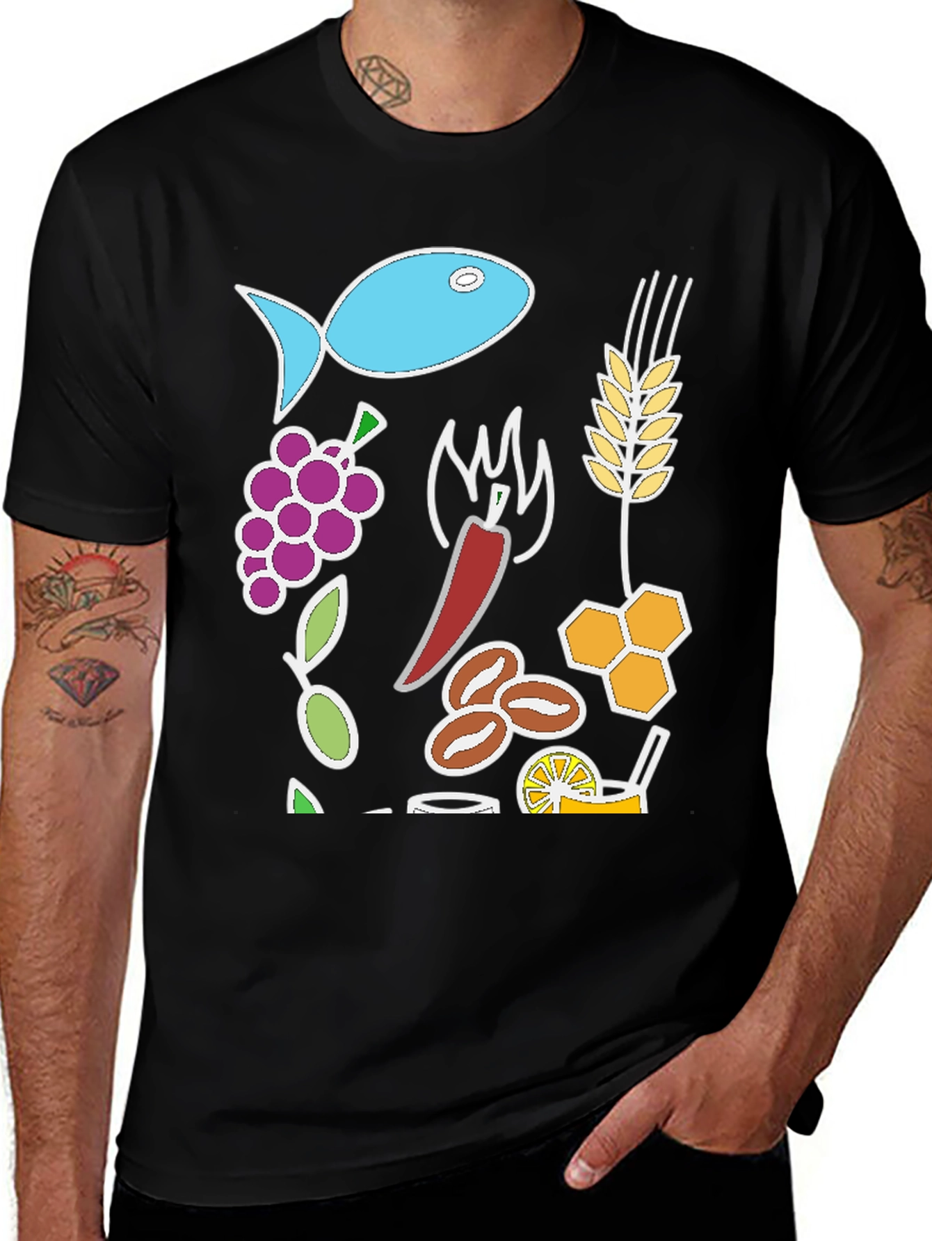Variant 19 of Food Pattern Black T-Shirt