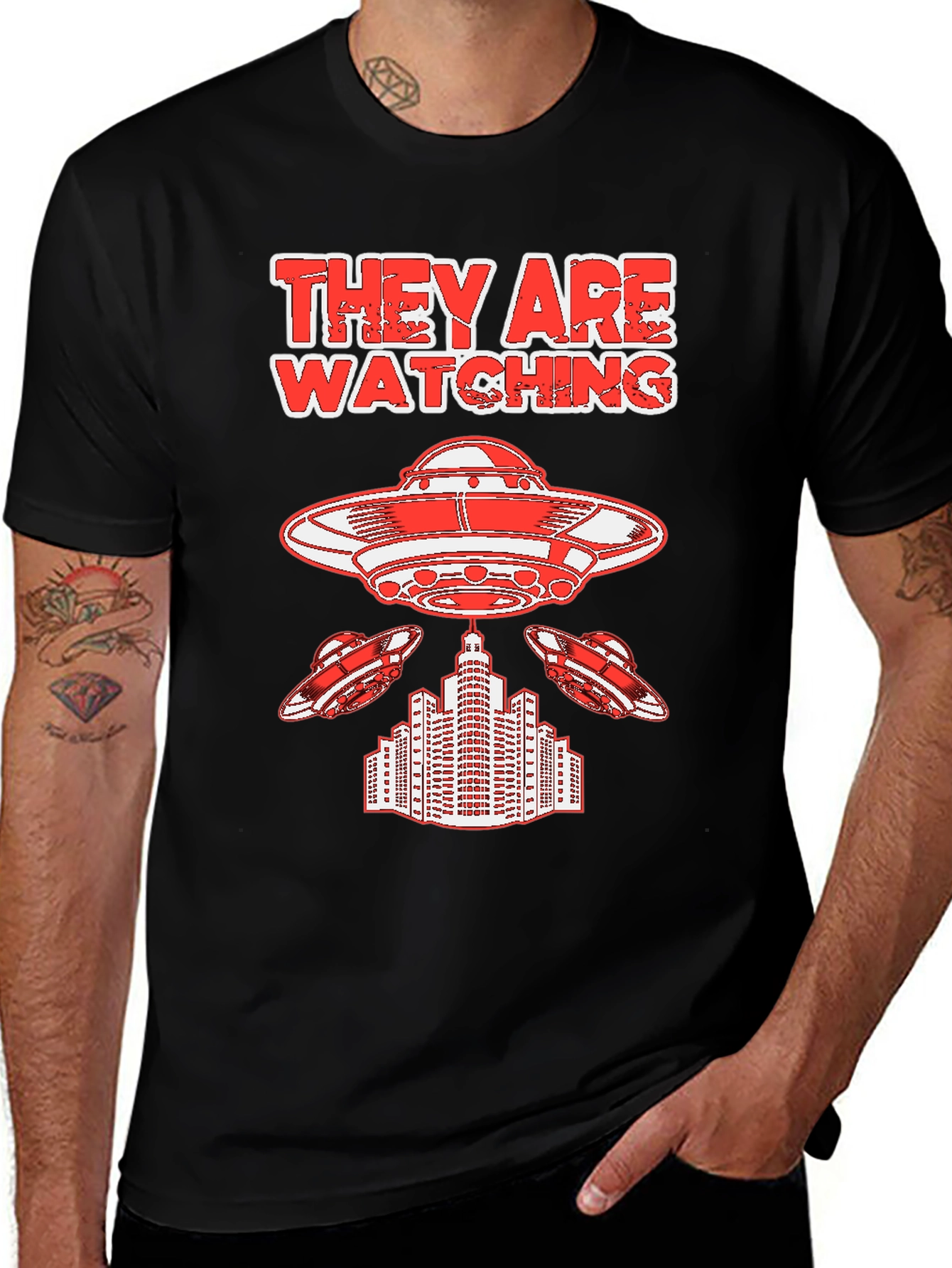 They Are Watching UFO Graphic Tee - Black