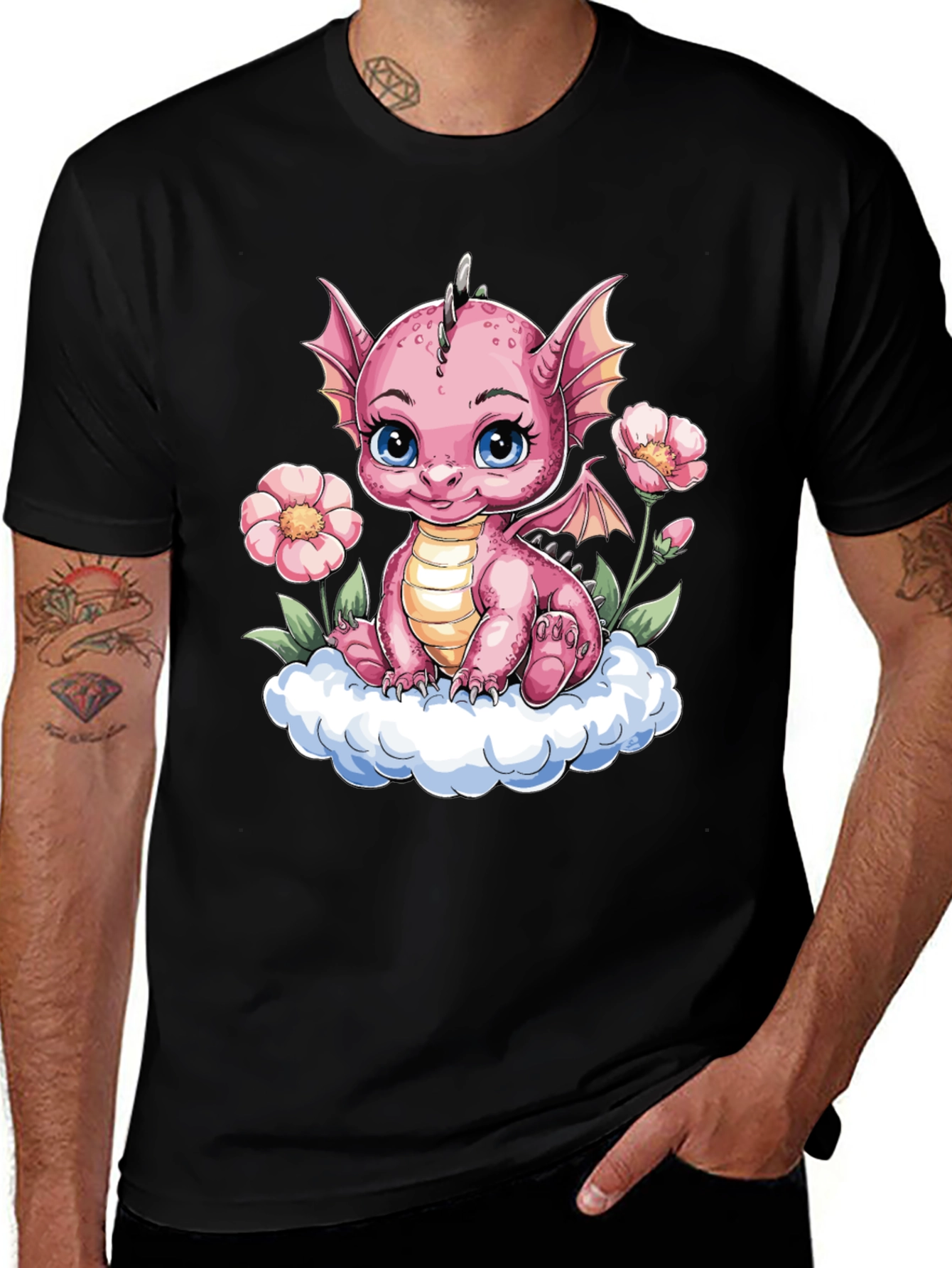 Variant 15 of Cute Dragon T-Shirt - Pink Dragon on Cloud