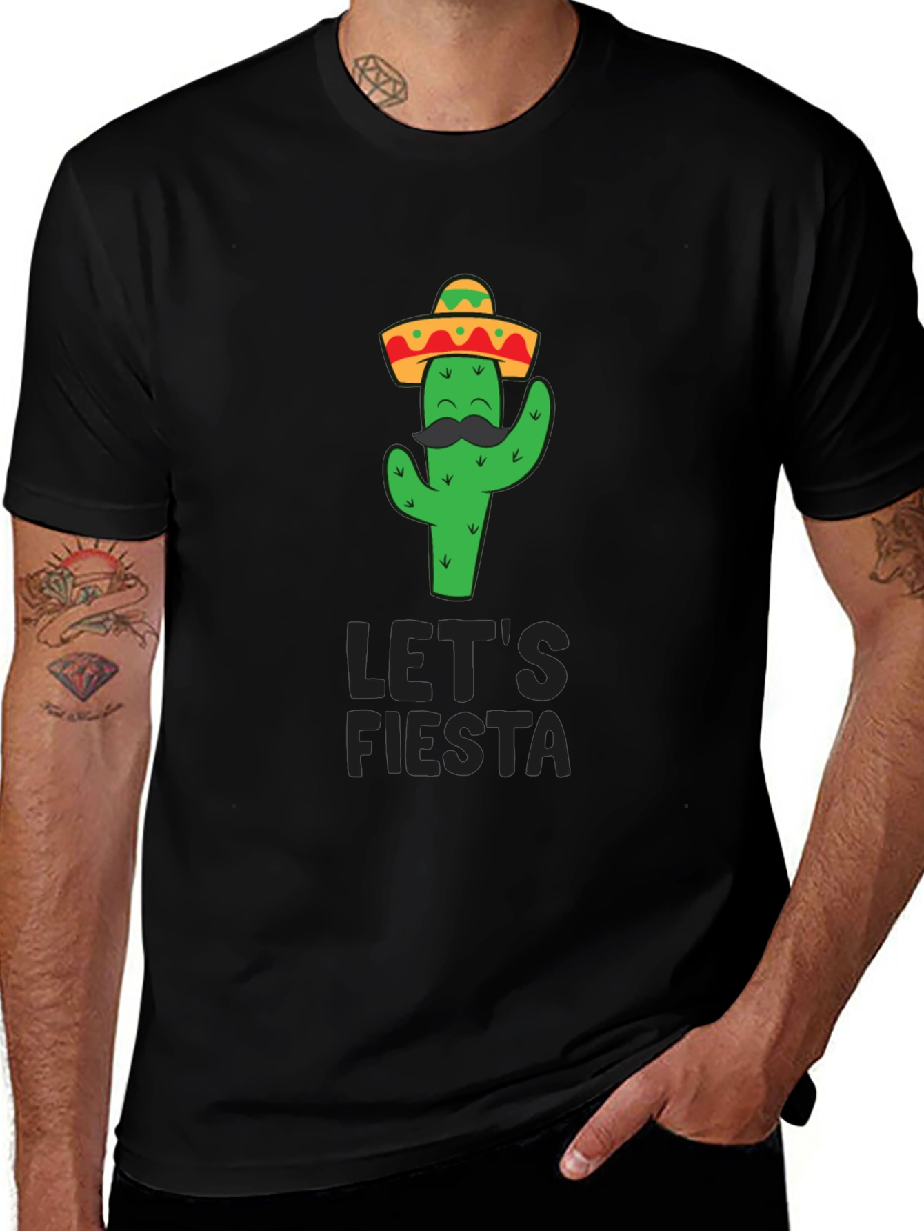 Black Let's Fiesta Cactus T-Shirt main image
