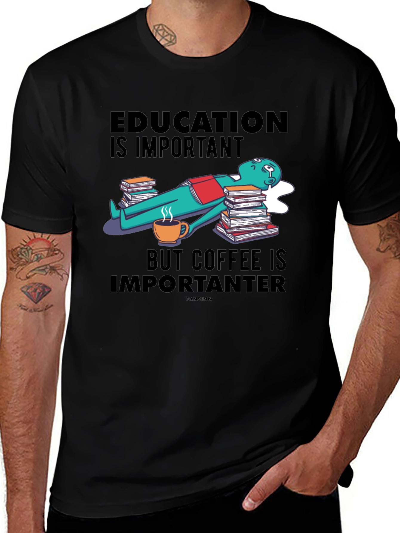Variant 24 of Education vs Coffee Funny Graphic T-Shirt