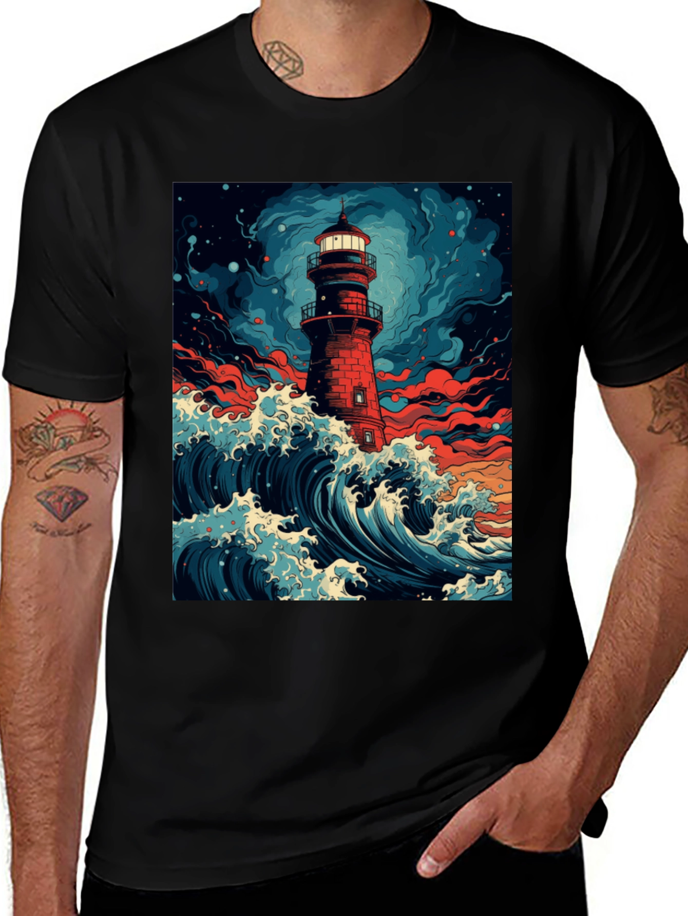 Variant 19 of Lighthouse Wave Graphic Tee - Coastal Style