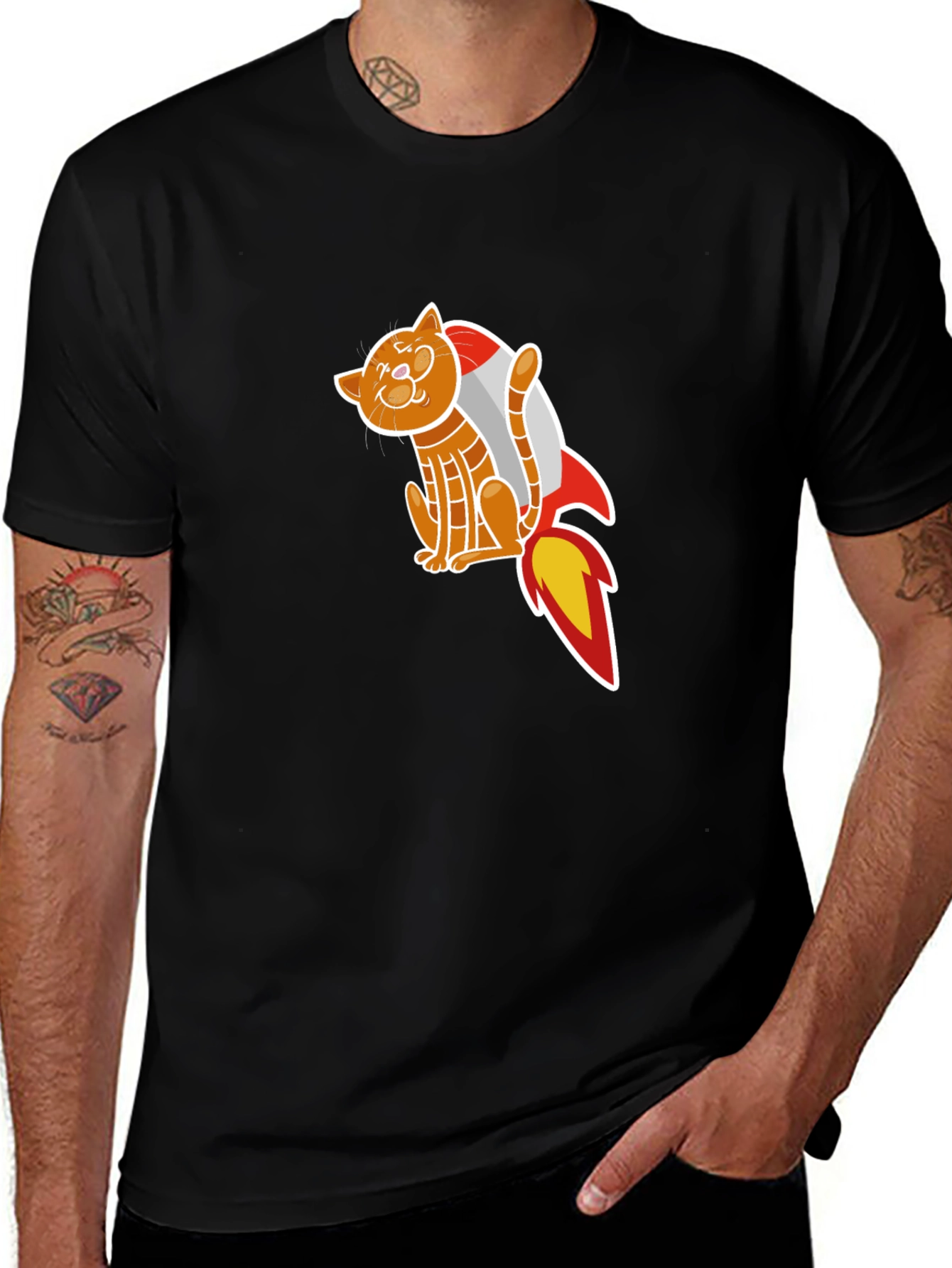 Variant 19 of Cat Rocket T-Shirt - Black Graphic Tee