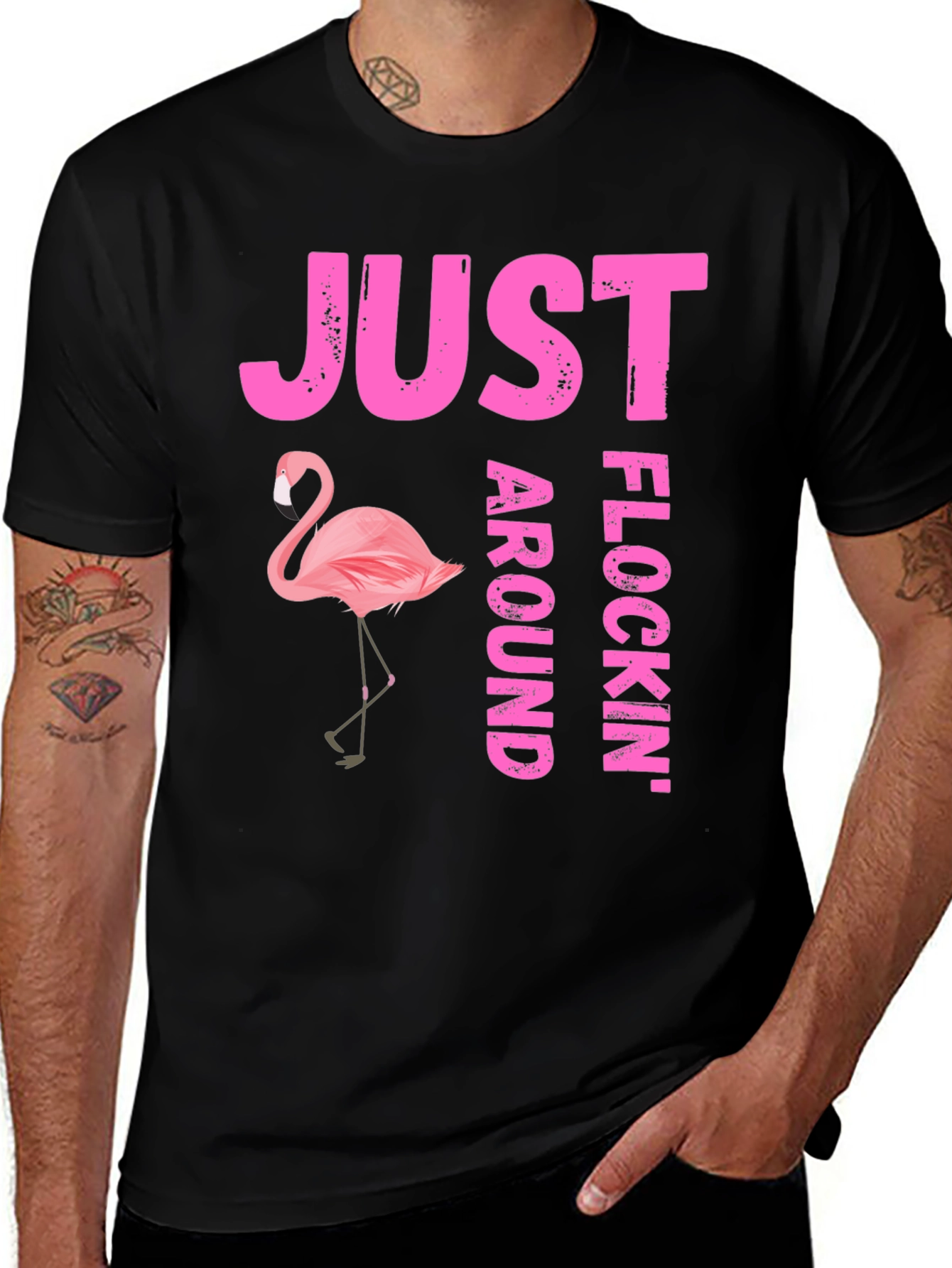 Variant 21 of Just Flocking Around T-Shirt - Flamingo Graphic Tee