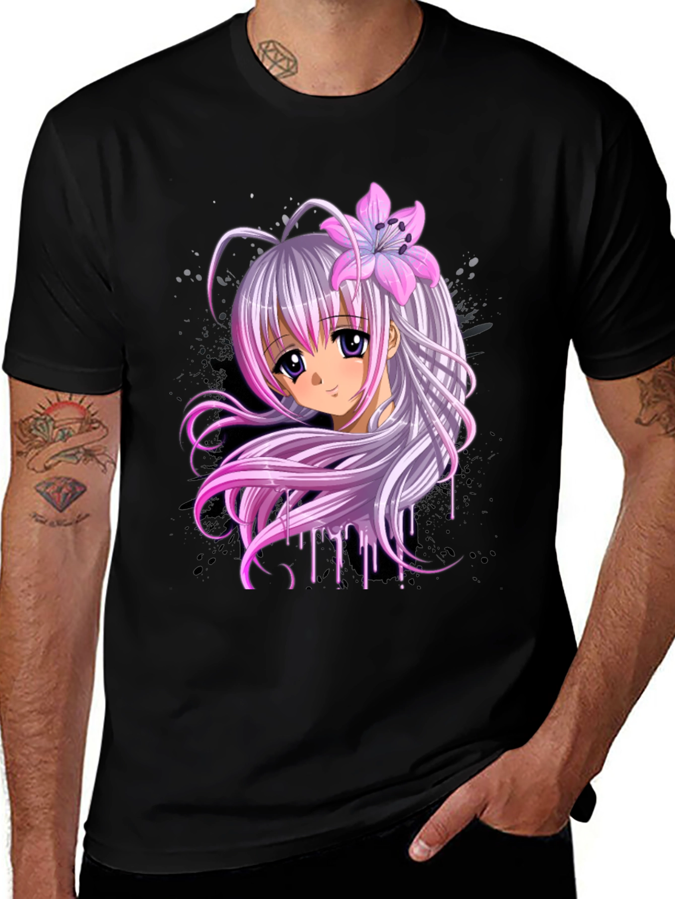 Variant 16 of Anime Girl Graphic Black T-Shirt