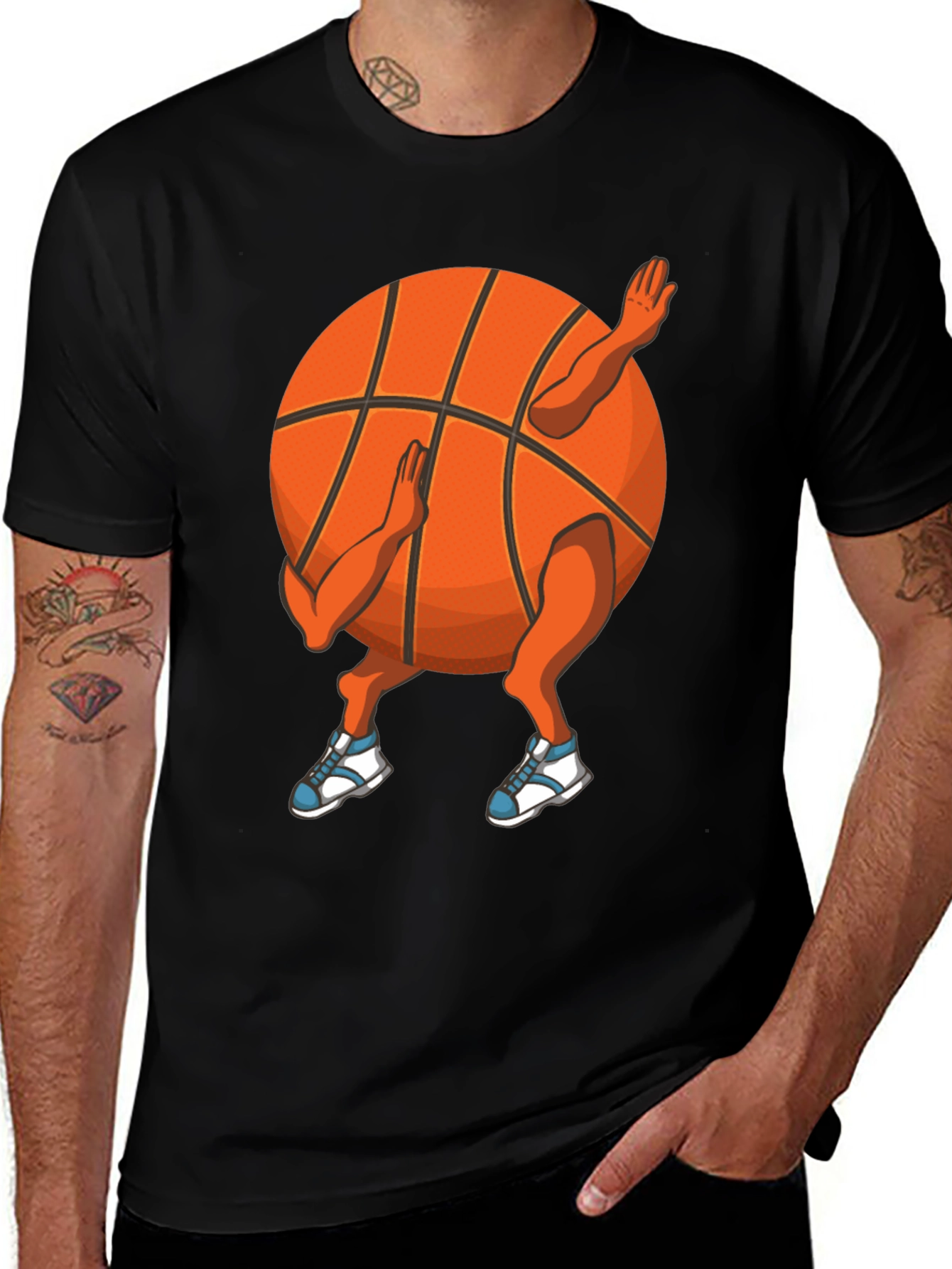 Variant 17 of Dabbing Basketball Graphic Tee - Black Cotton T-Shirt
