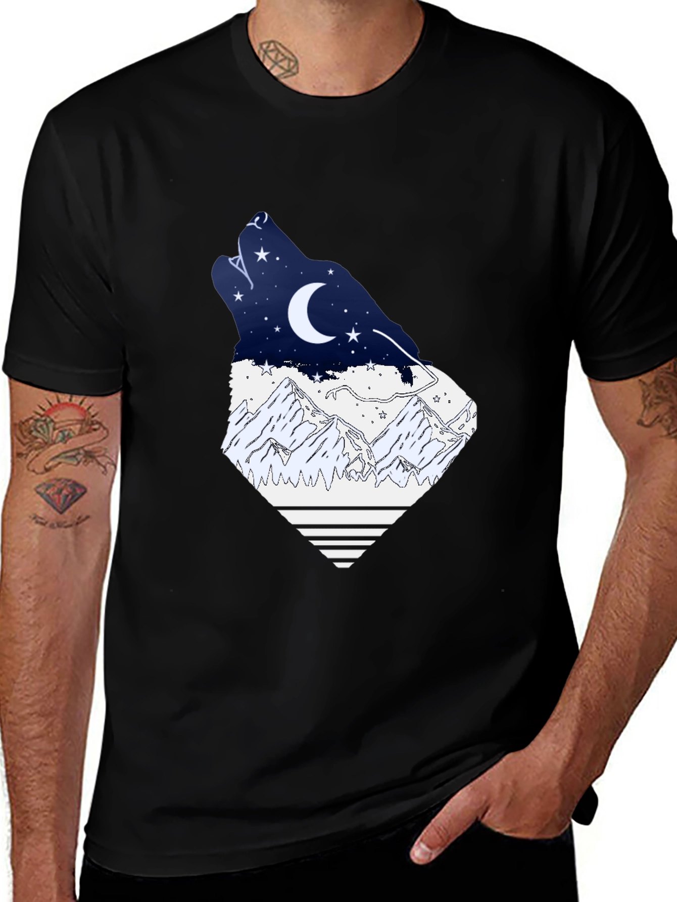 Variant 15 of Wolf Moon Mountain Graphic Tee - Black